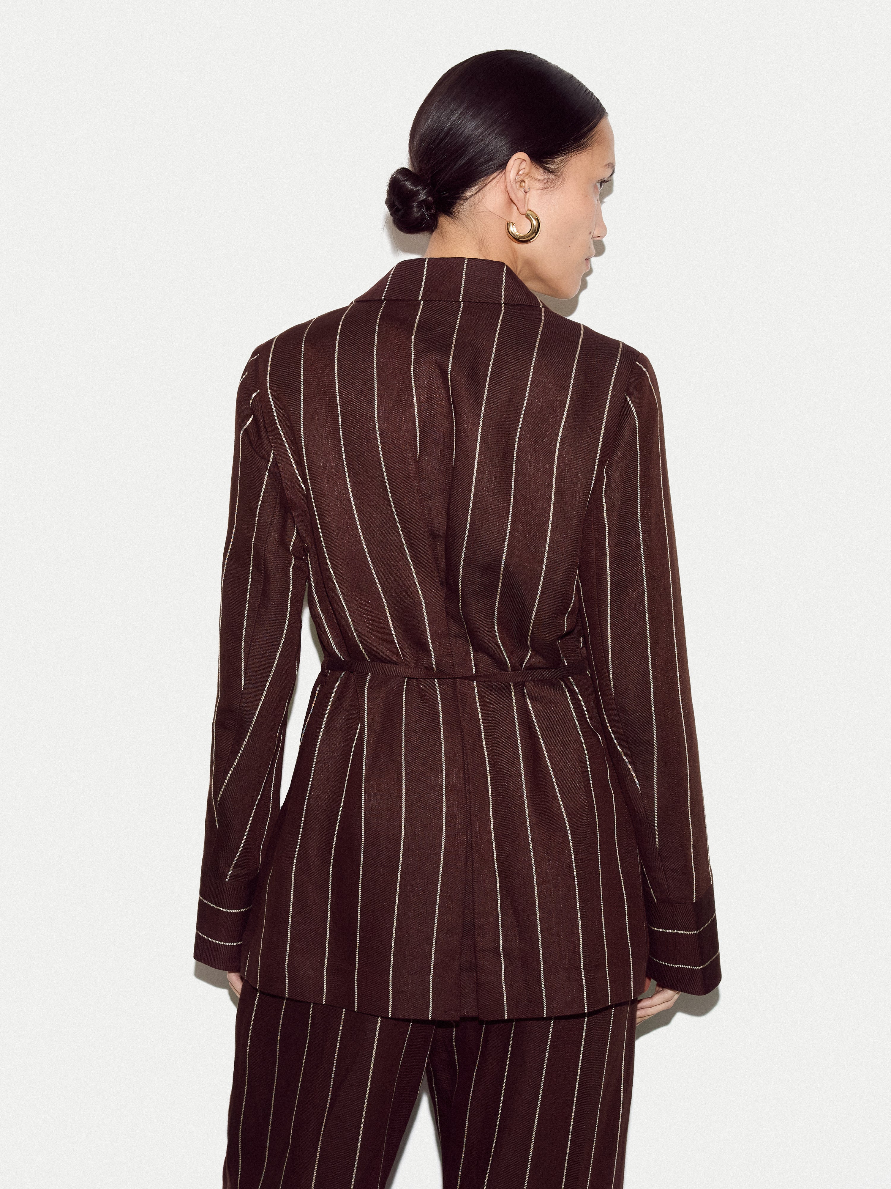 Relaxed Pinstripe Shirt Jacket | Brown - Image 5
