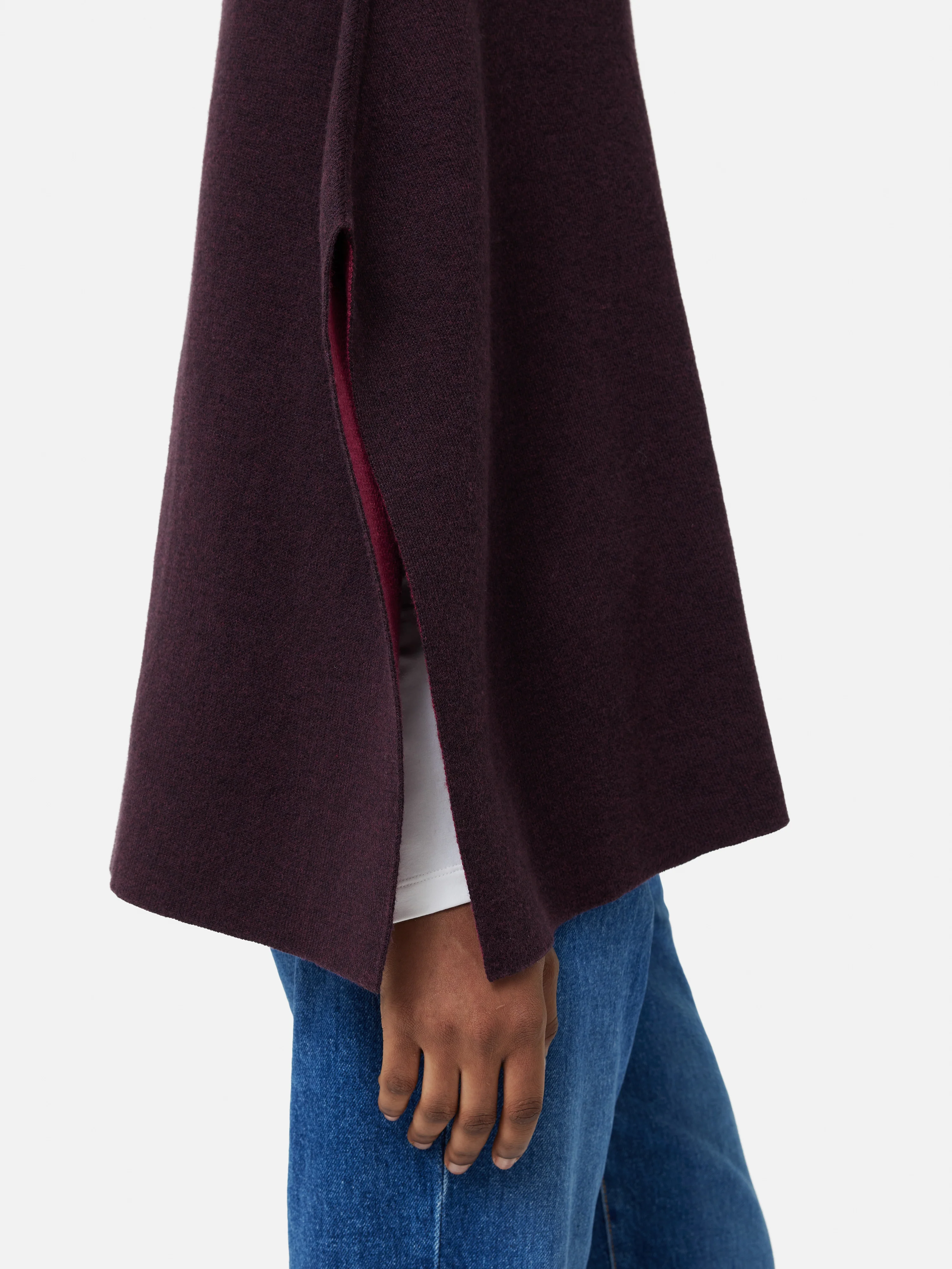 Reversible Cotton Blend Poncho | Burgundy - Image 3