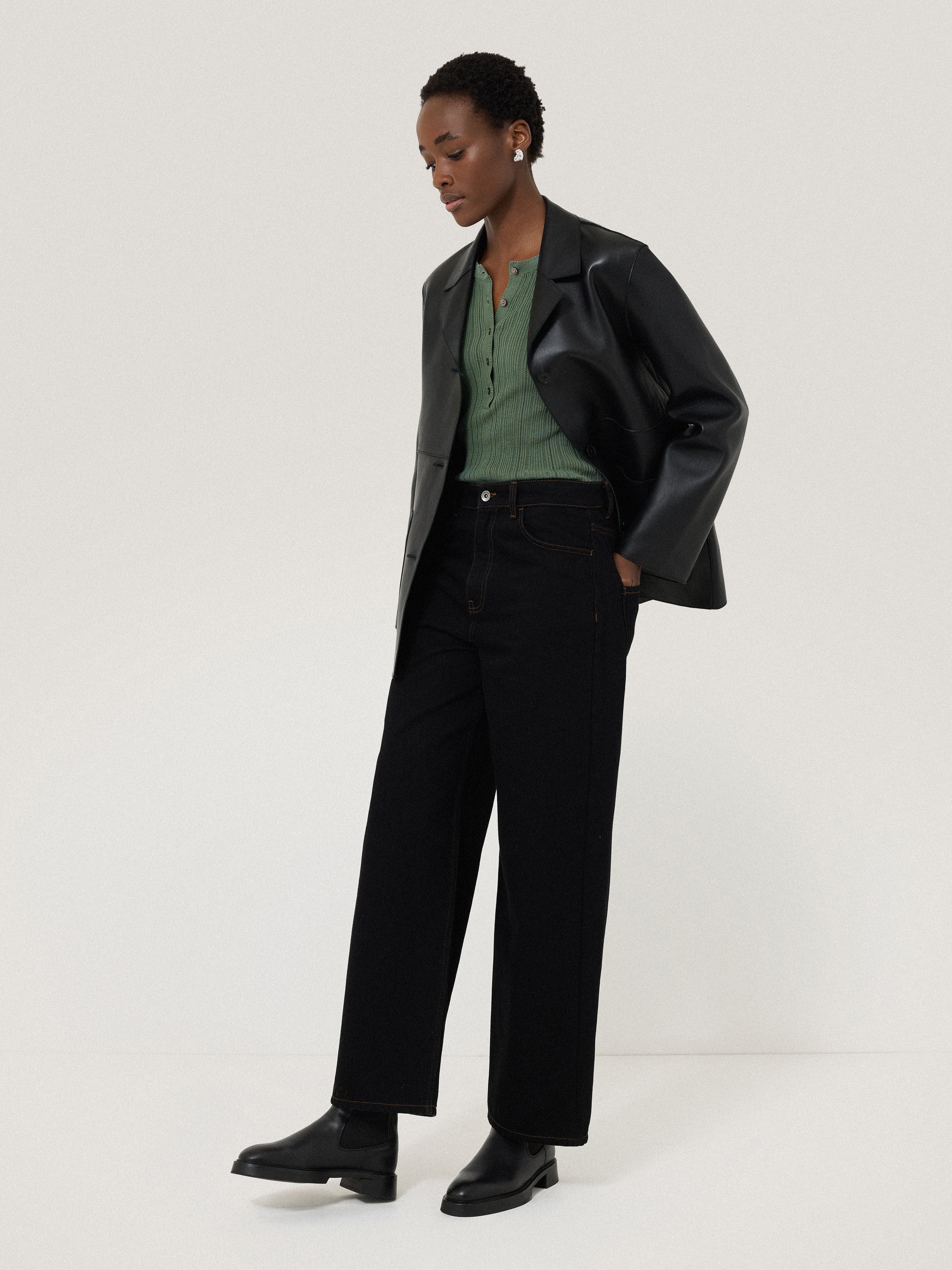 Rib Pointelle Henley Jumper | Green - Image 5
