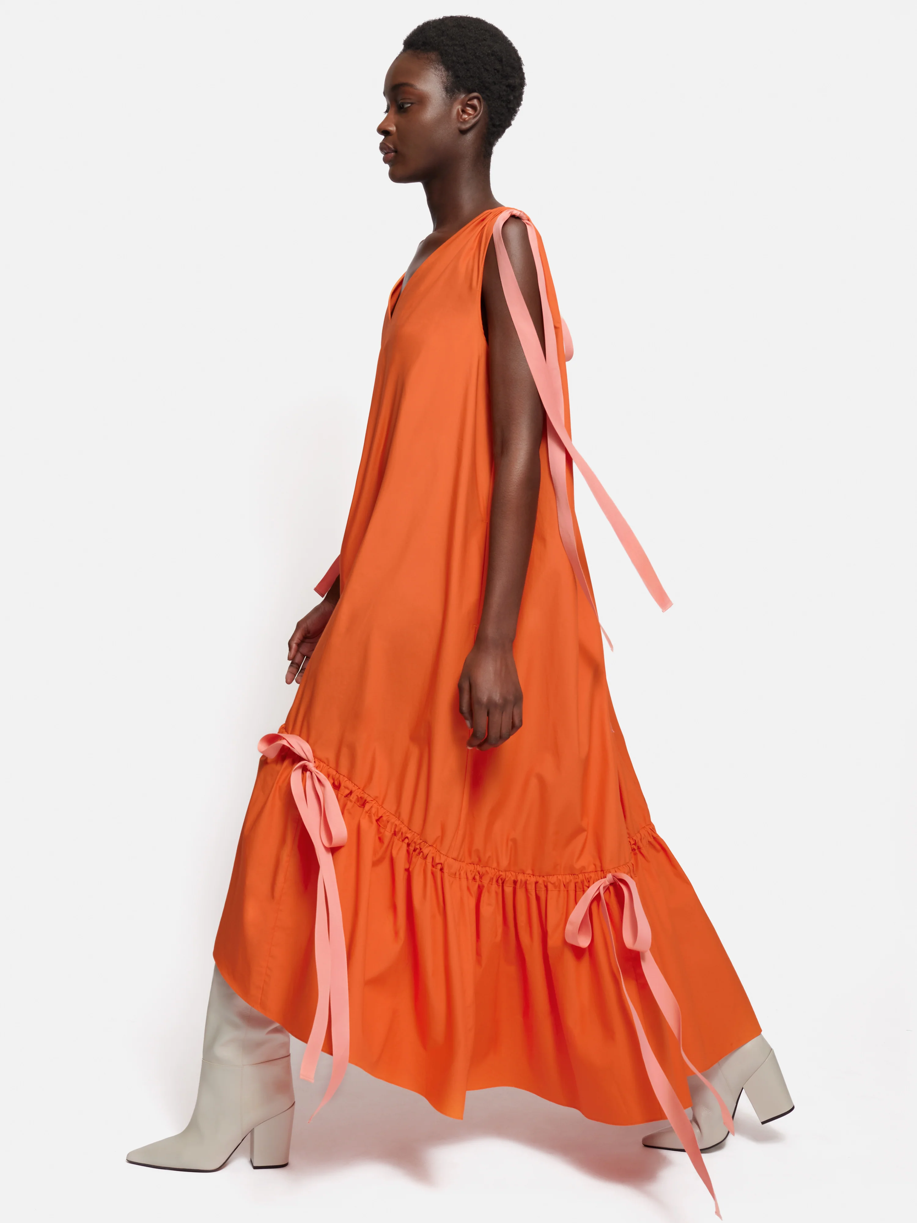 Roksanda Cotton V Neck Dress | Orange - Image 6