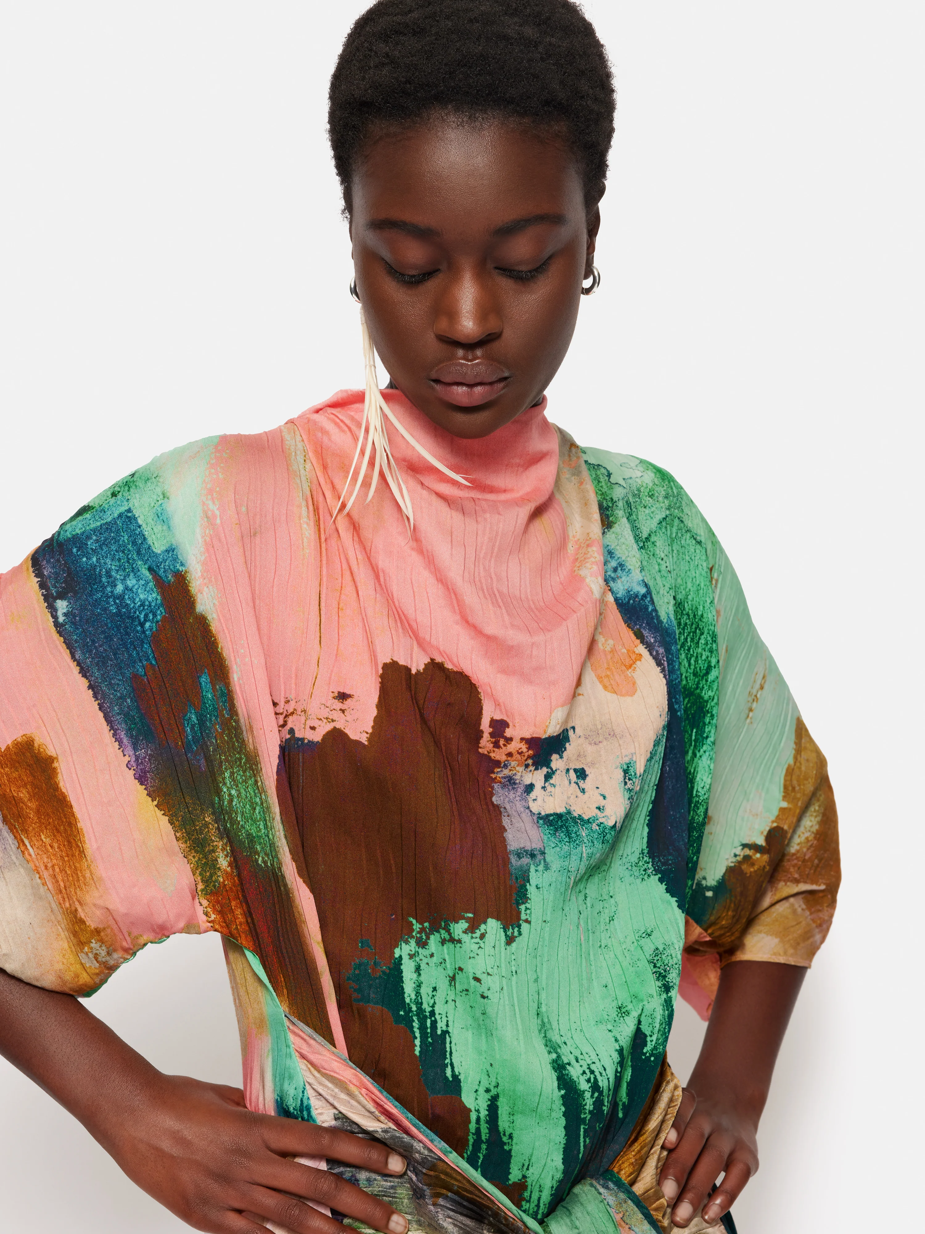 Roksanda Knotted Plisse Dress | Multi - Image 3
