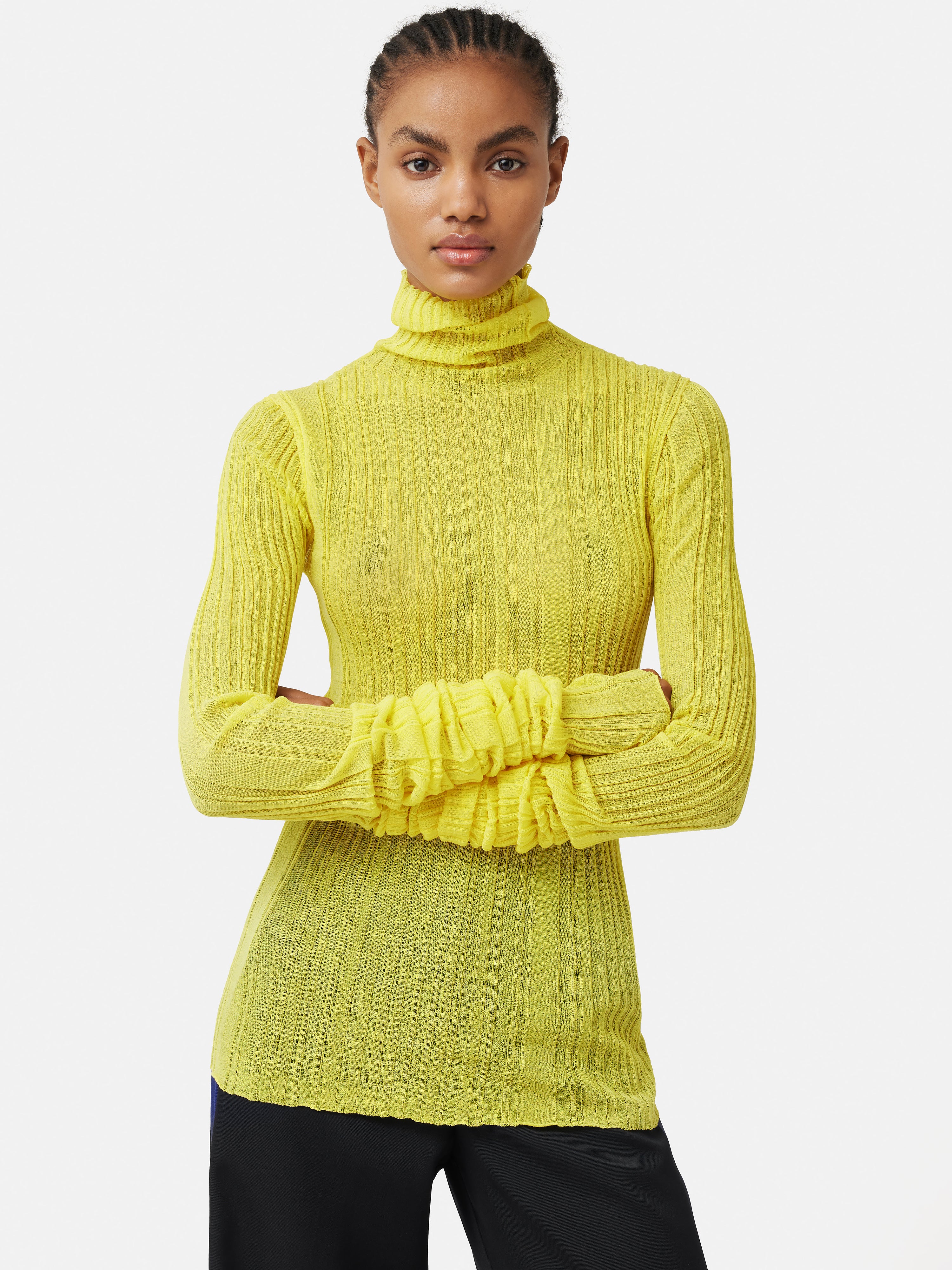 ROKSANDA Plisse Knit Polo Neck | Yellow - Image 4