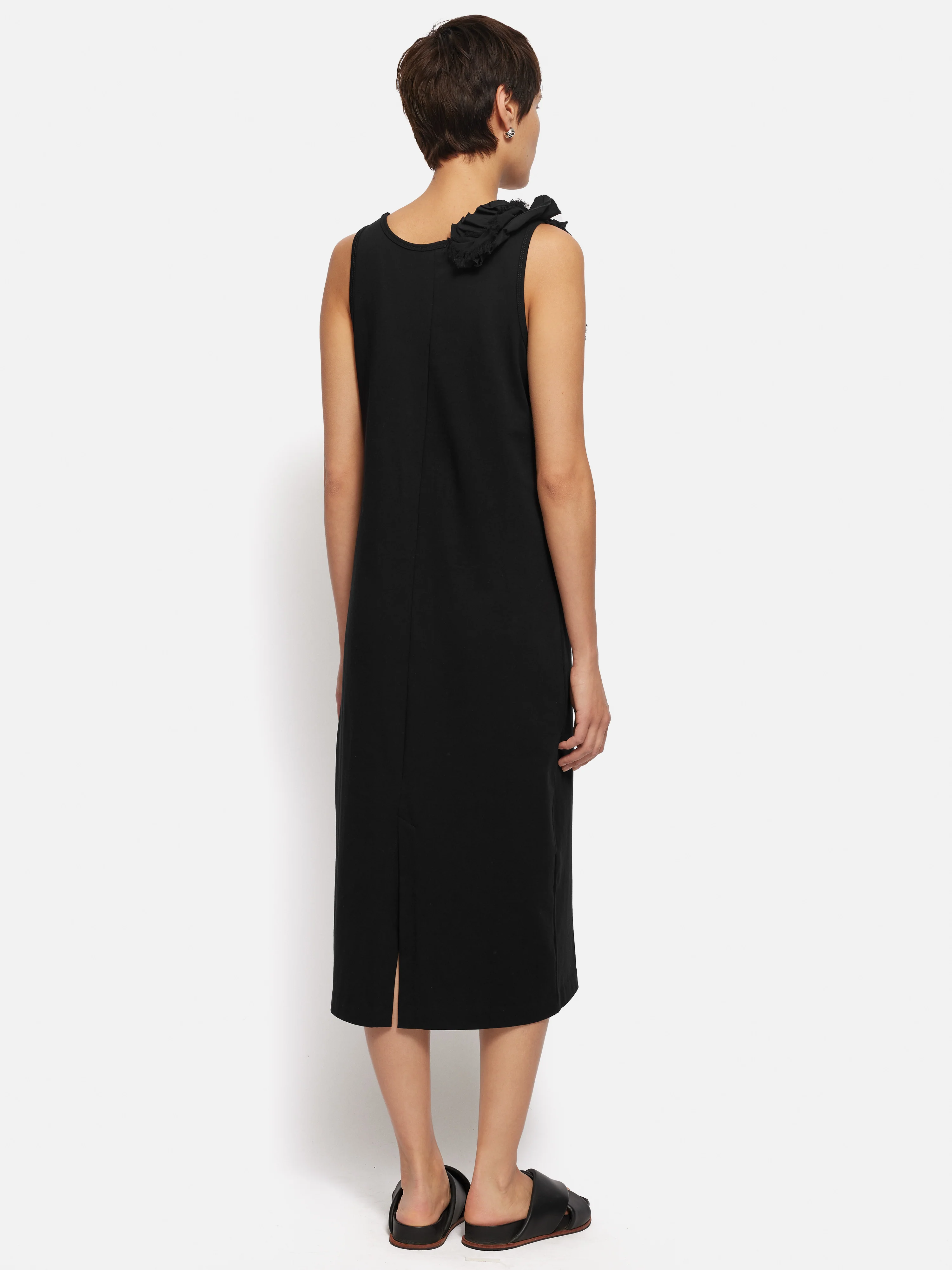 Ruffle Trim Jersey Dress | Black - Image 4