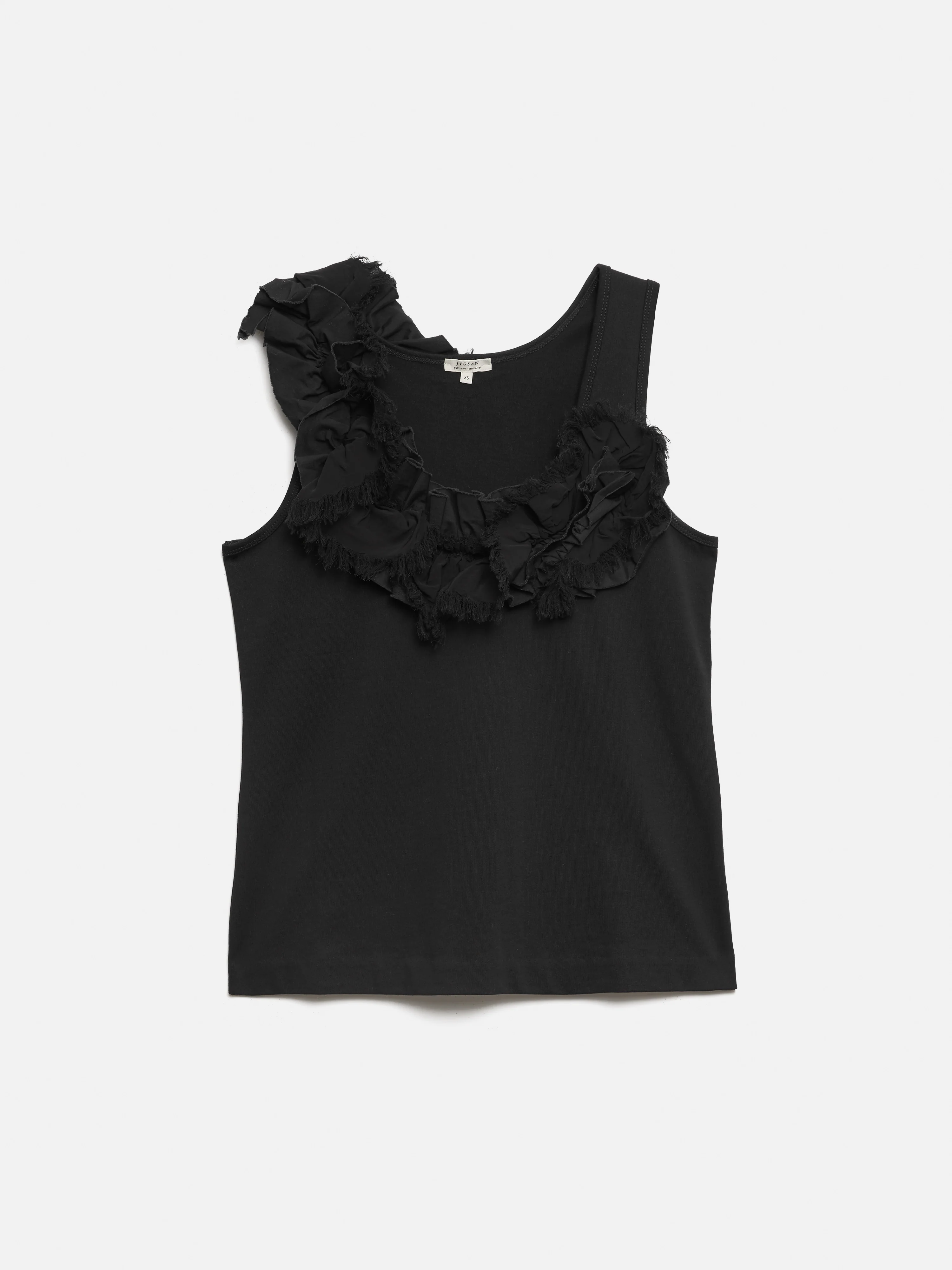 Ruffle Trim Jersey Top | Black - Image 9