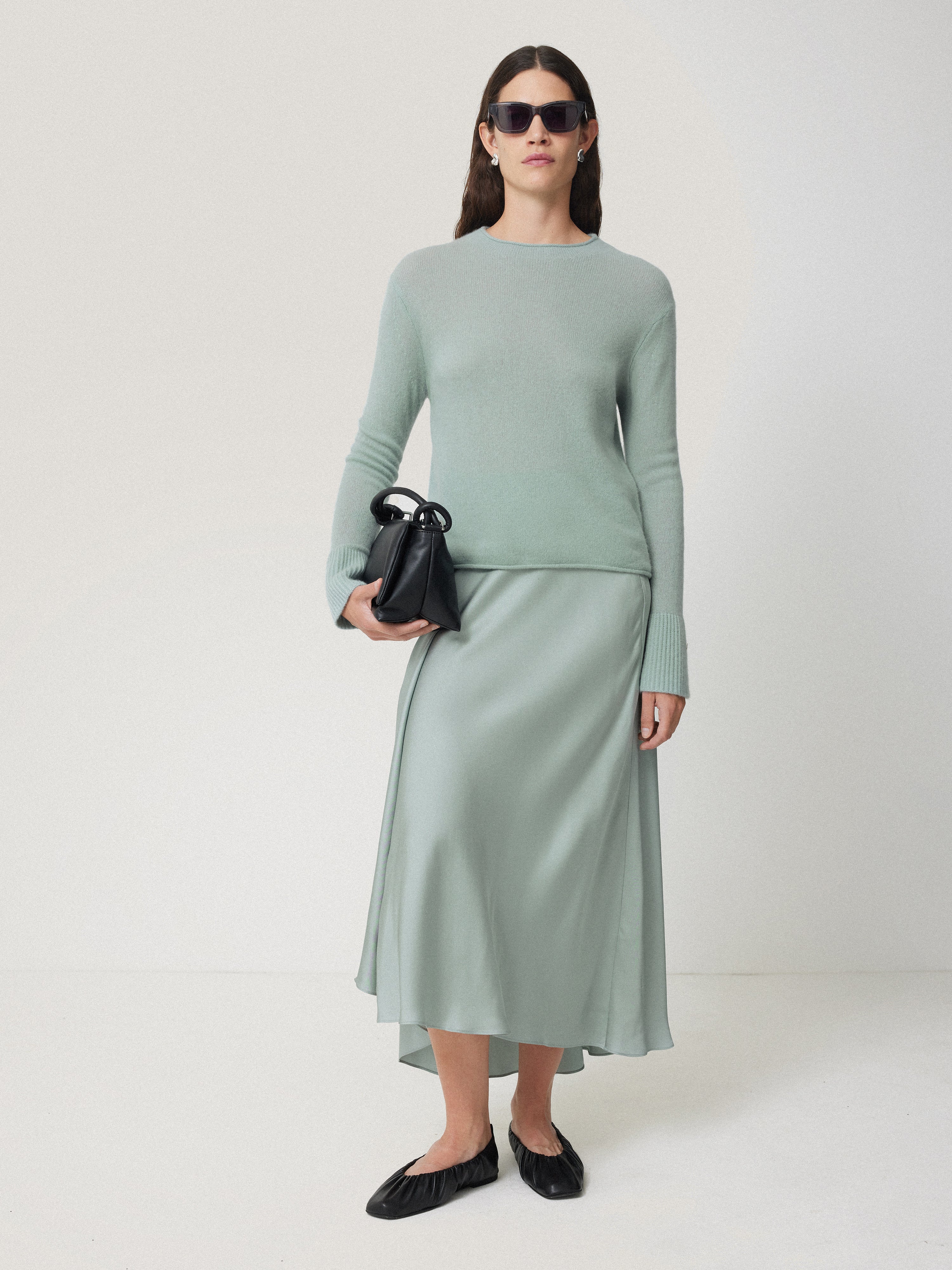 Satin Bias Asymmetric Skirt | Blue - Image 3
