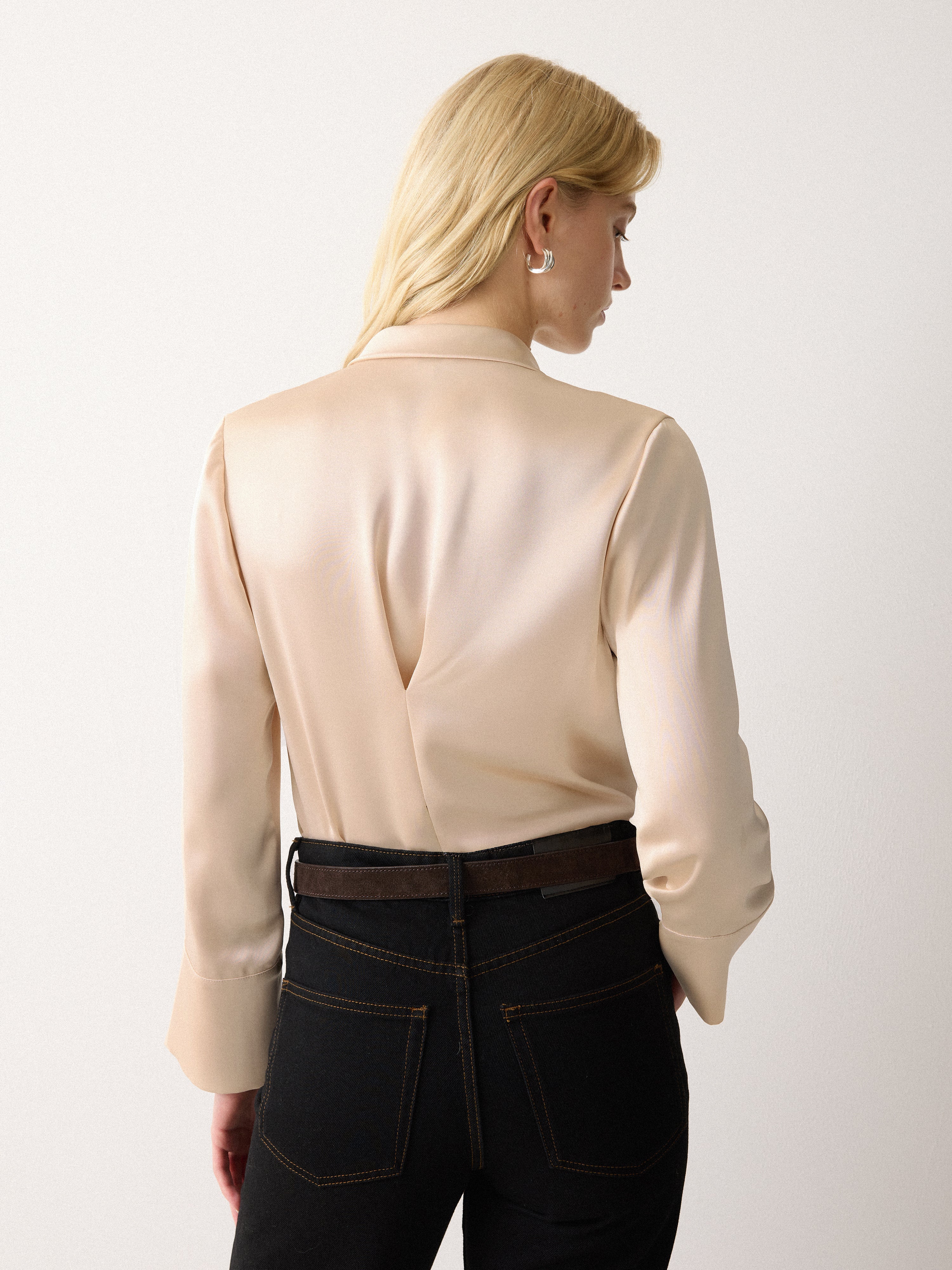 Satin Drape Neckline Blouse | Cream - Image 4