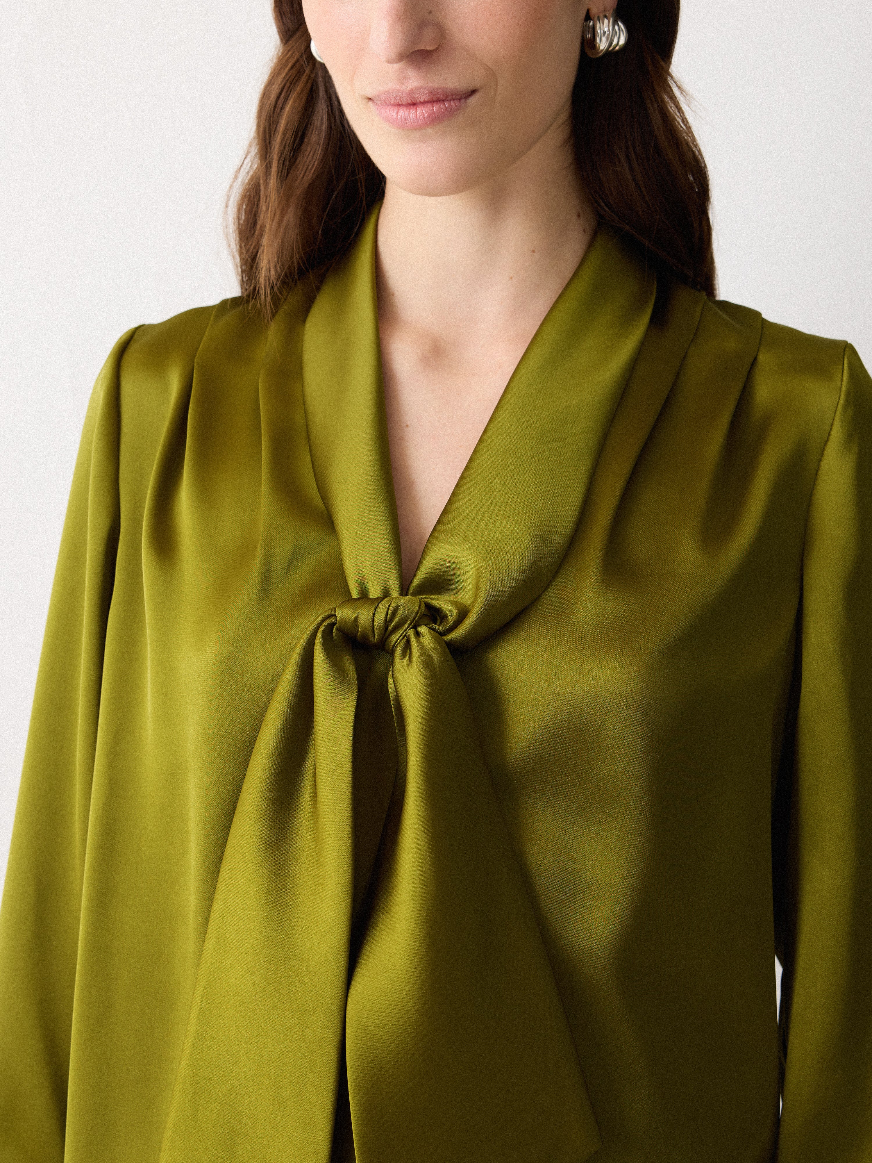 Satin Drape Neckline Blouse | Green - Image 3