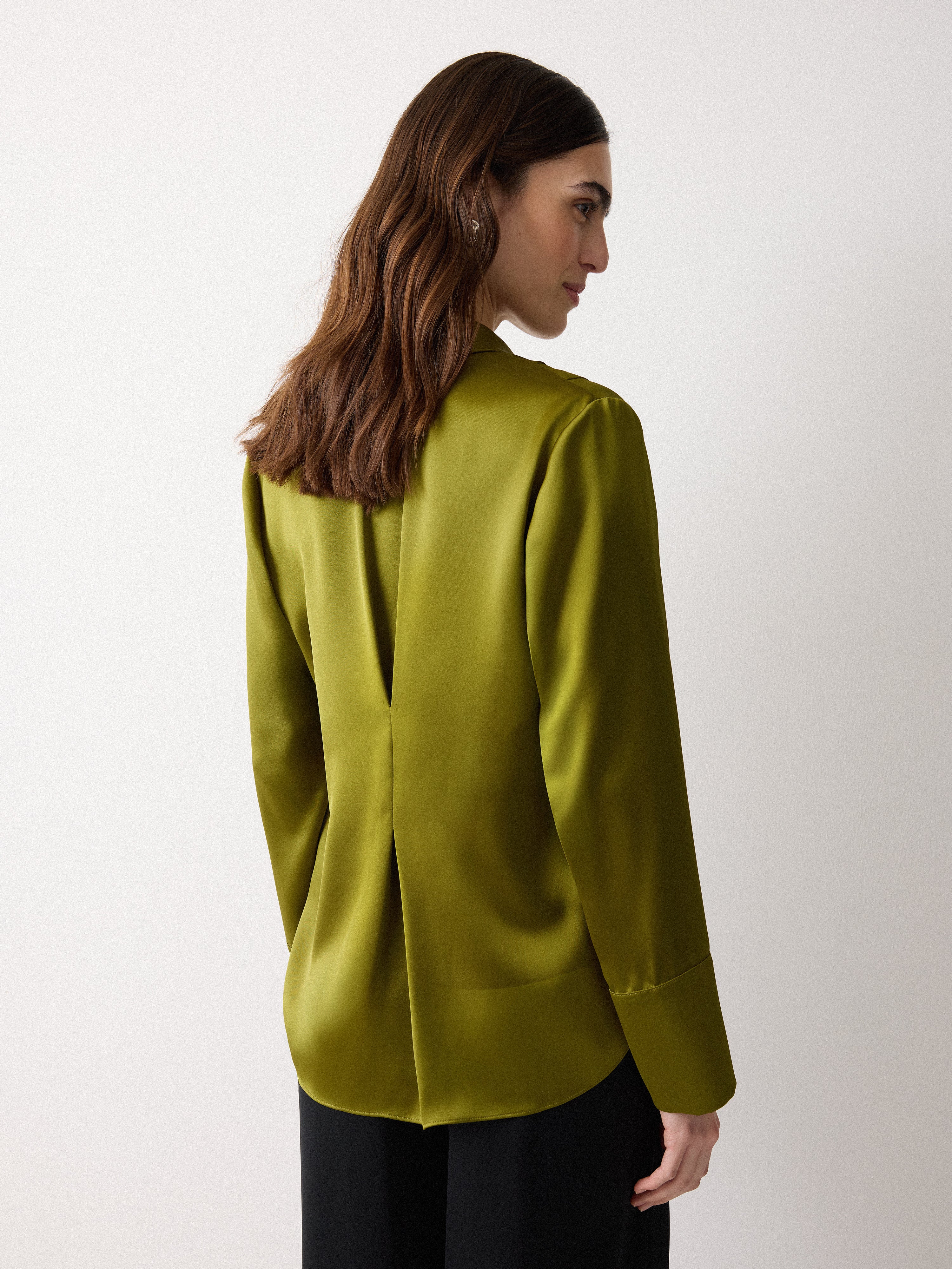 Satin Drape Neckline Blouse | Green - Image 4
