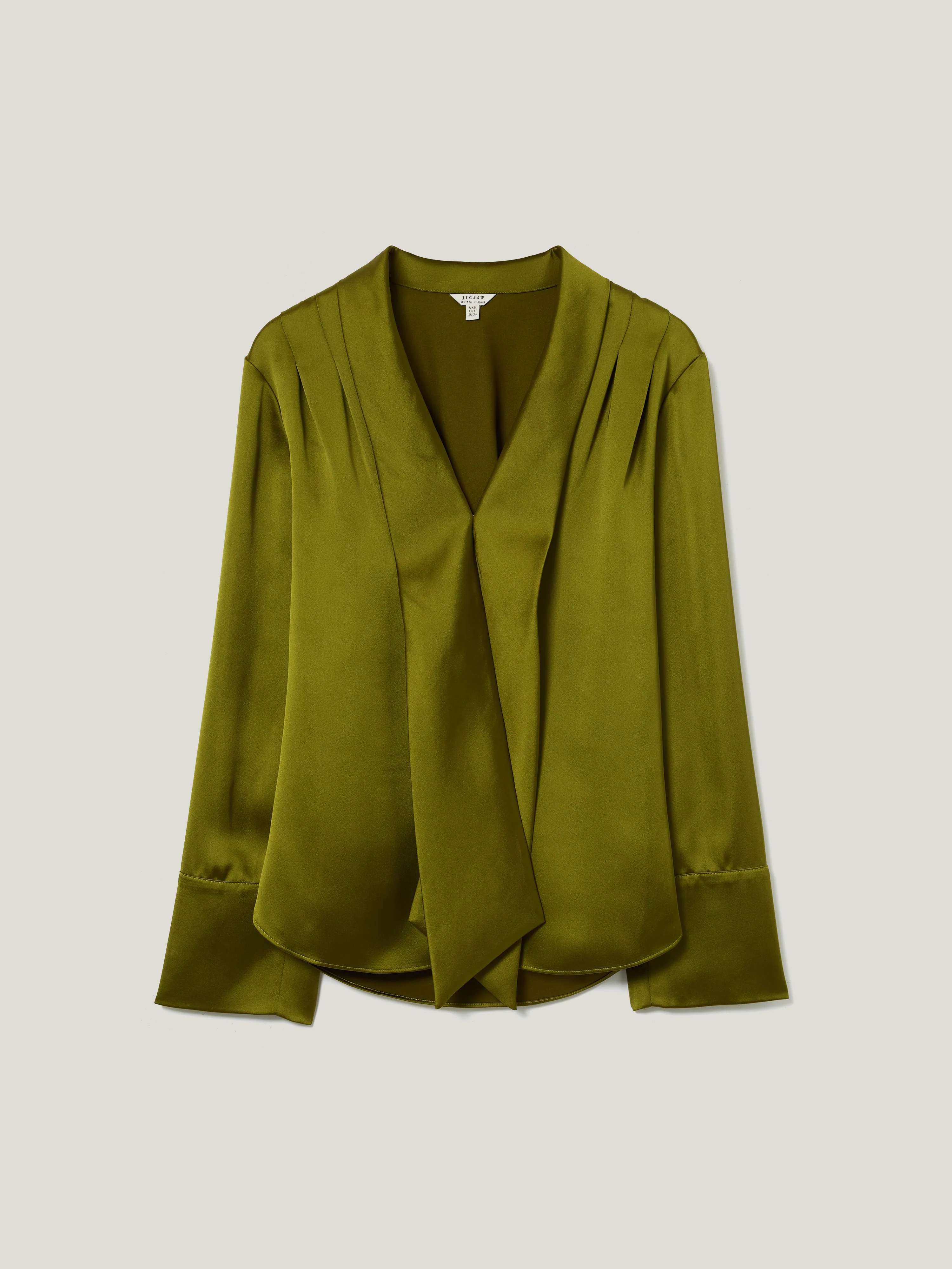 Satin Drape Neckline Blouse | Green - Image 5
