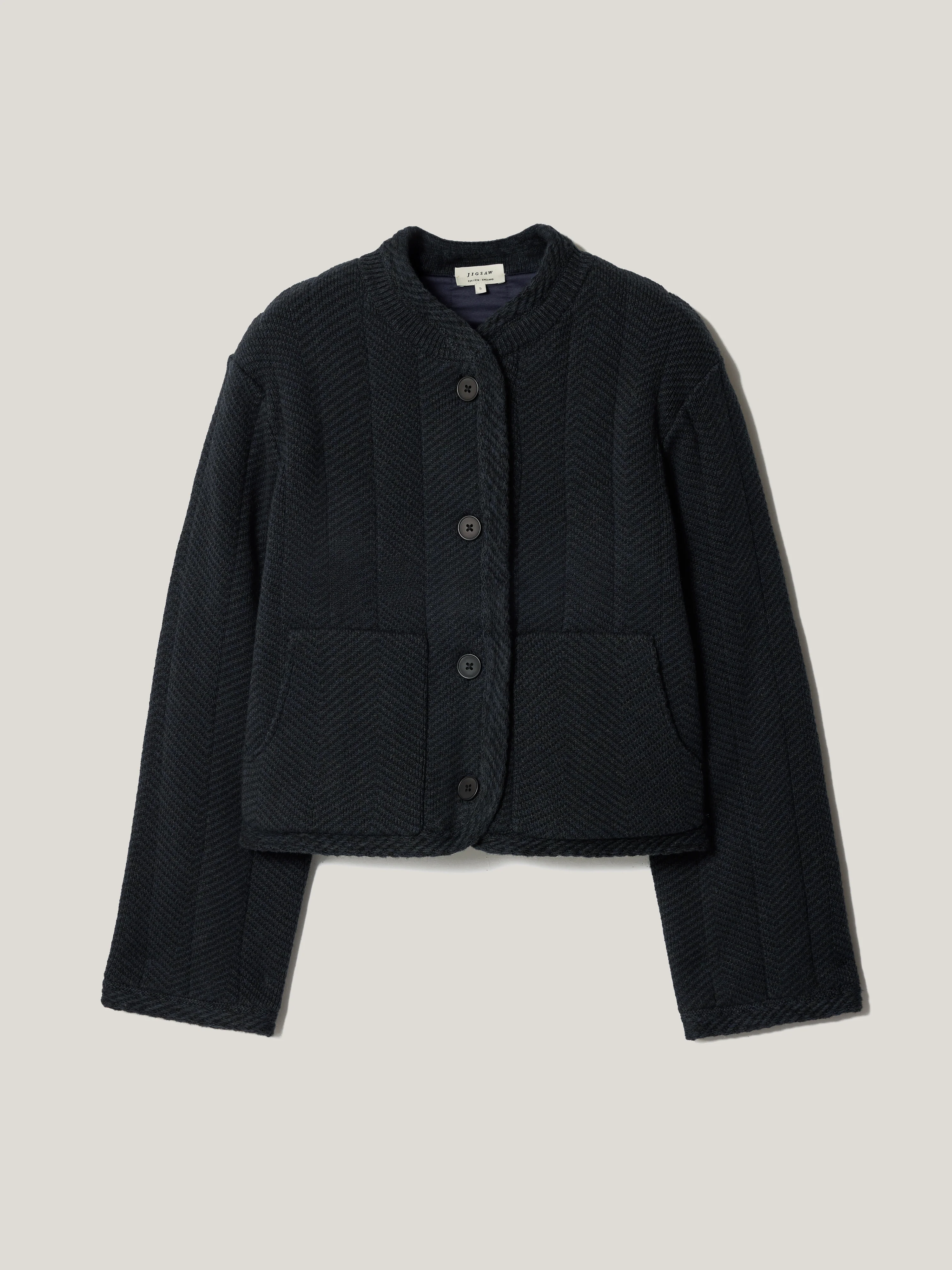 Satin Lined Knitted Jacket | Navy - Image 6