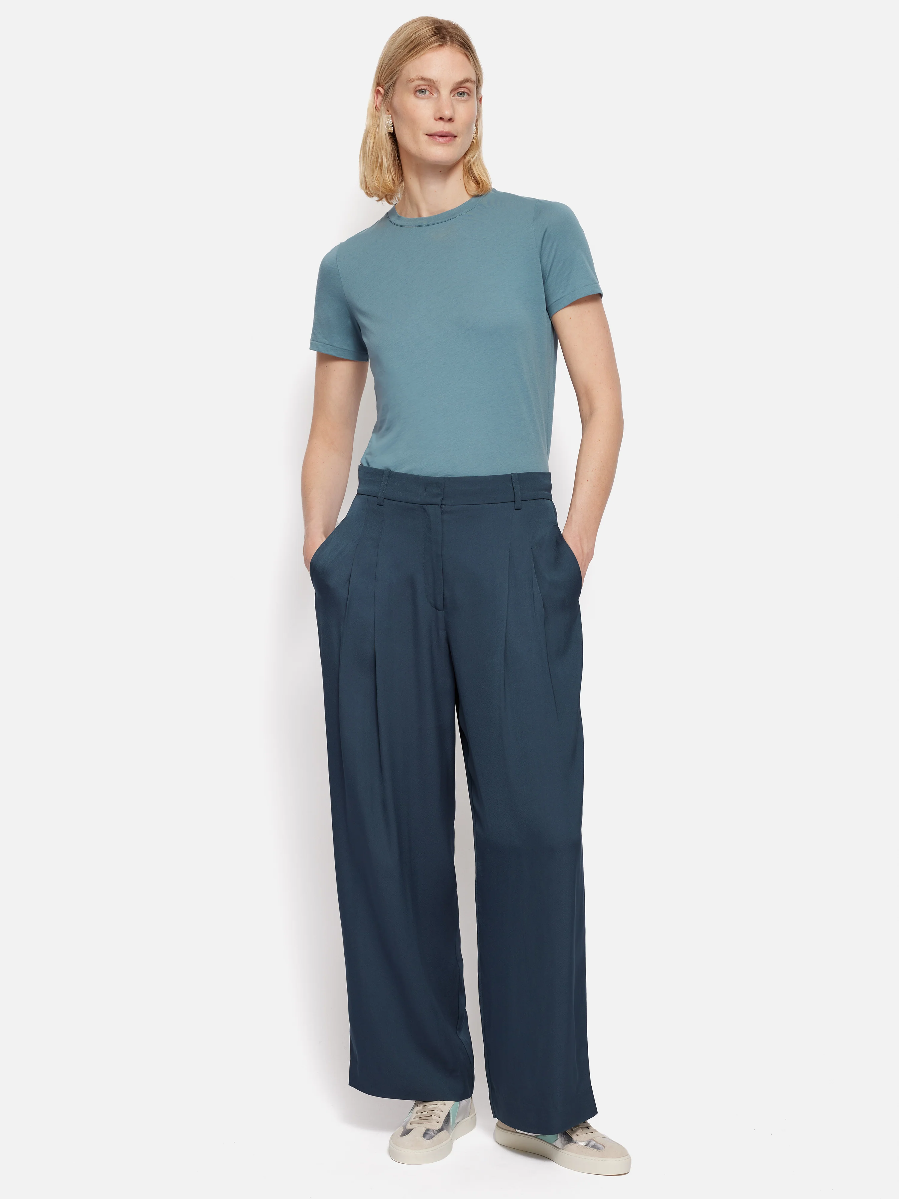 Satin Pleat Trouser | Blue - Image 3