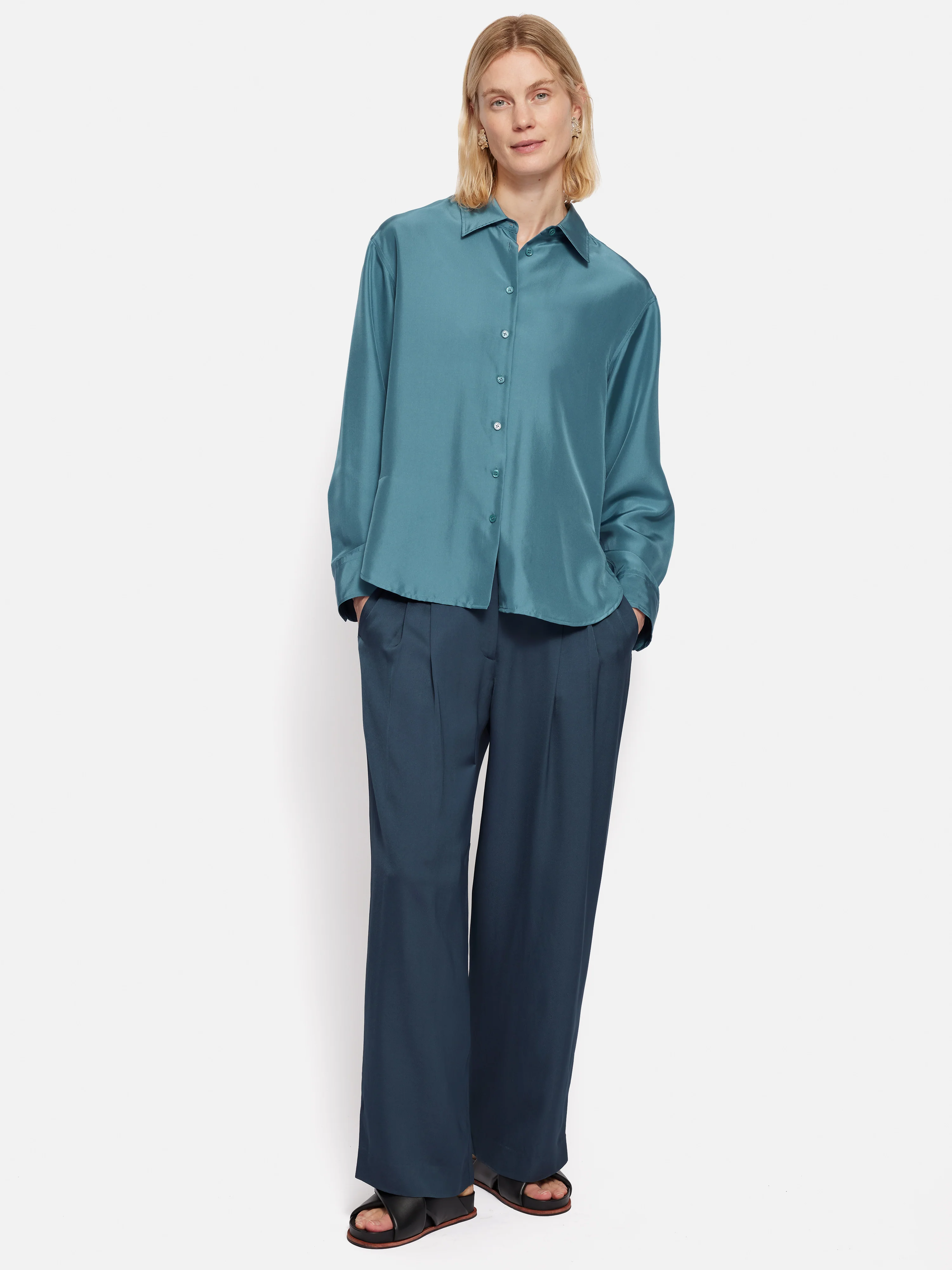 Satin Pleat Trouser | Blue - Image 6