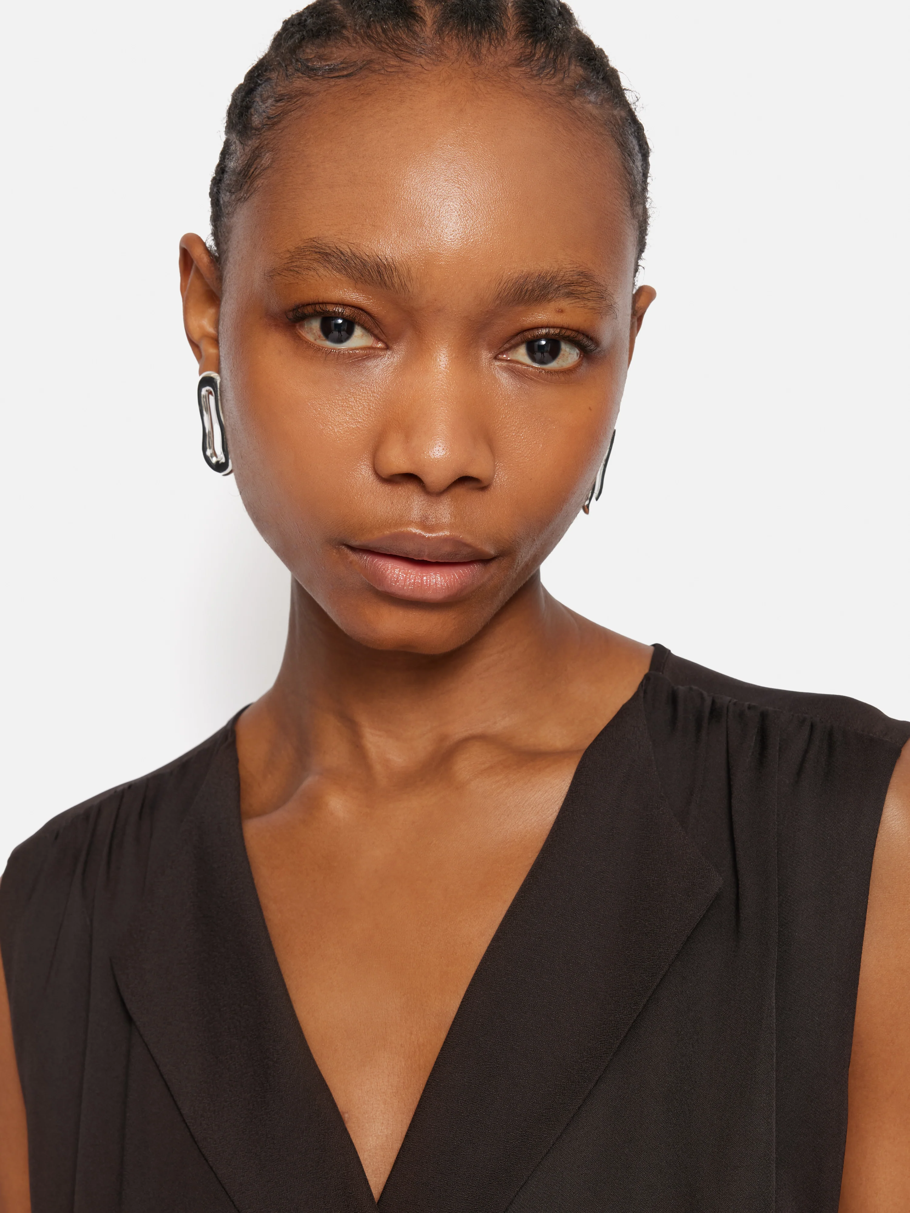 Satin Sleeveless V Neck Dress | Brown - Image 4