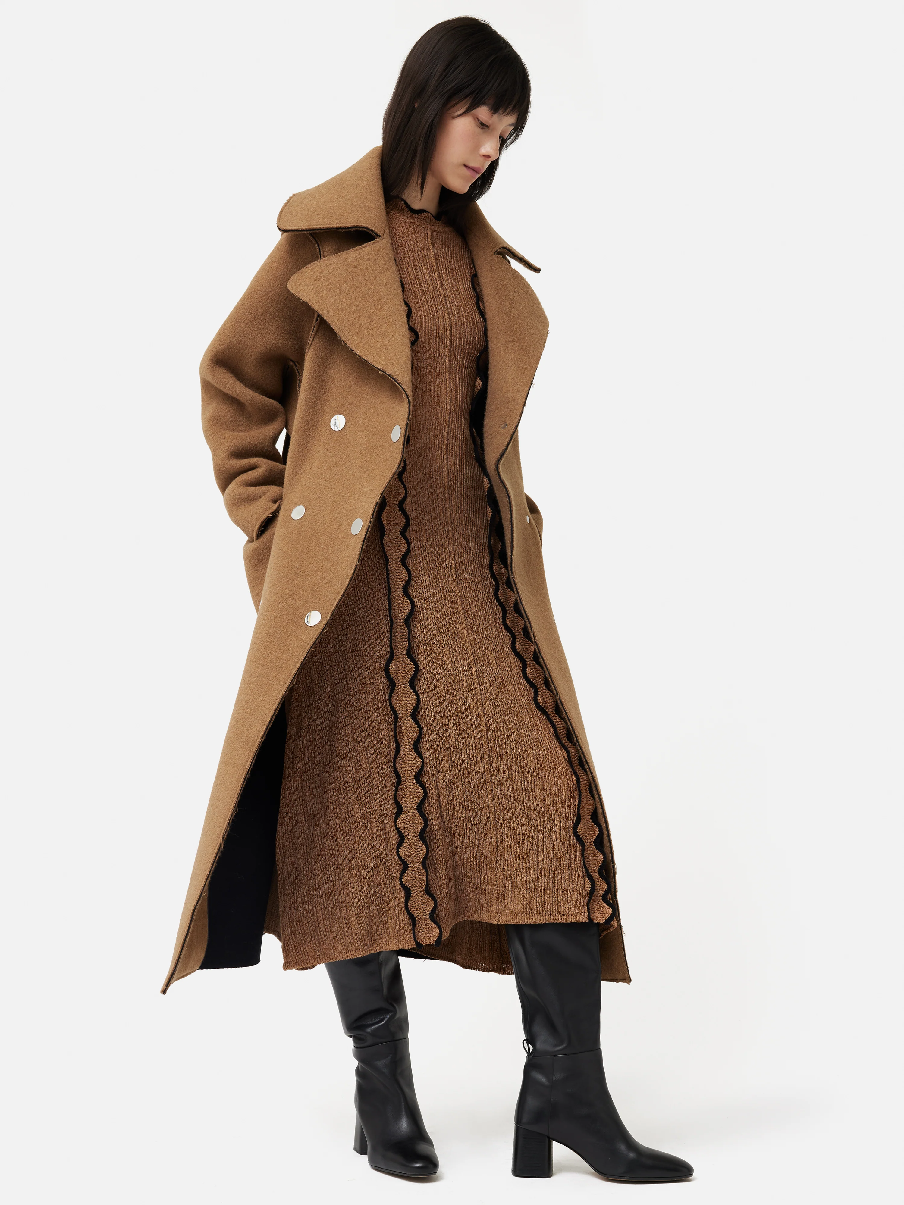 Scallop Trim Knitted Dress | Brown - Image 5