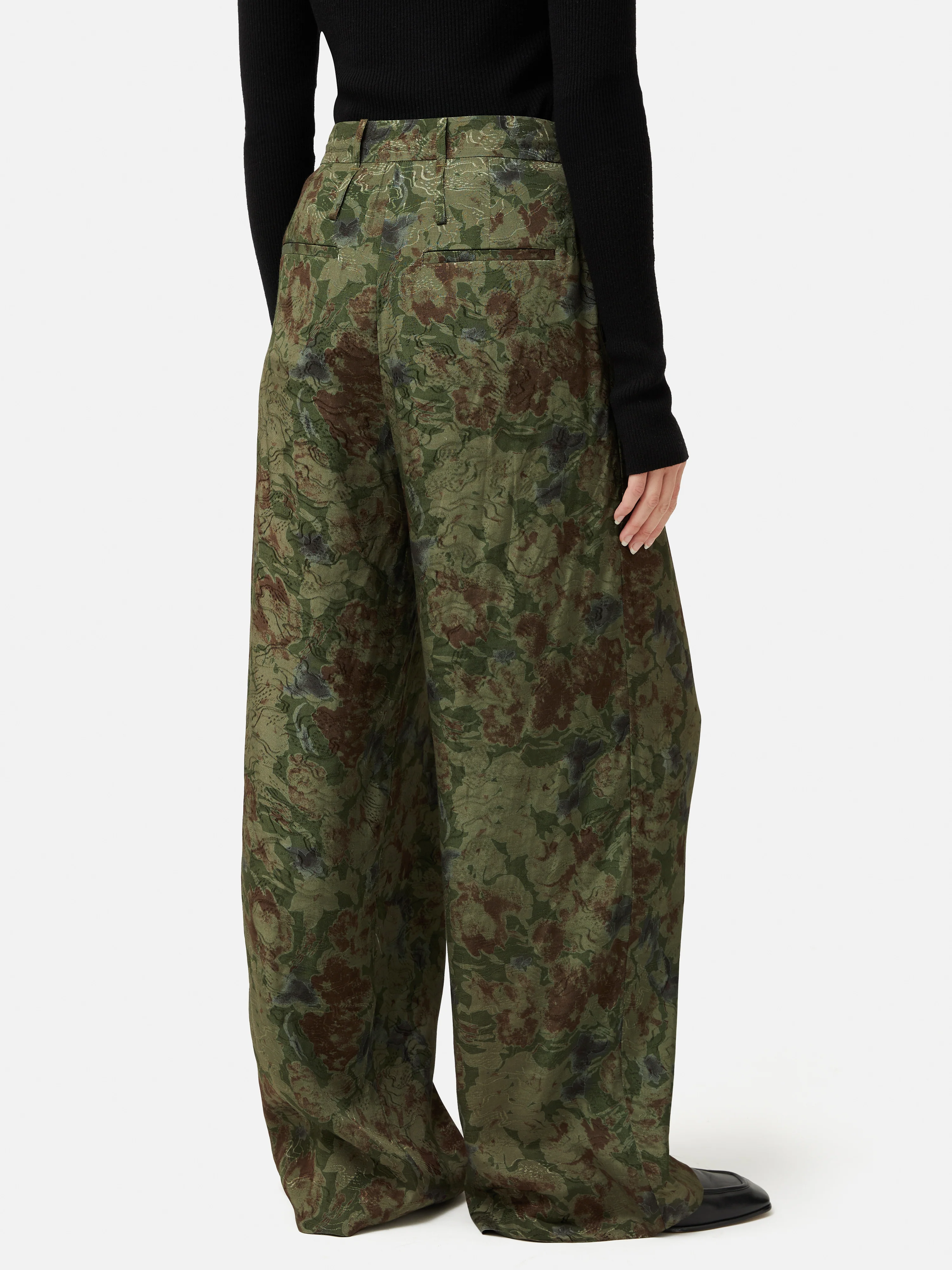 Shadow Floral Jacquard Palazzo | Green - Image 5