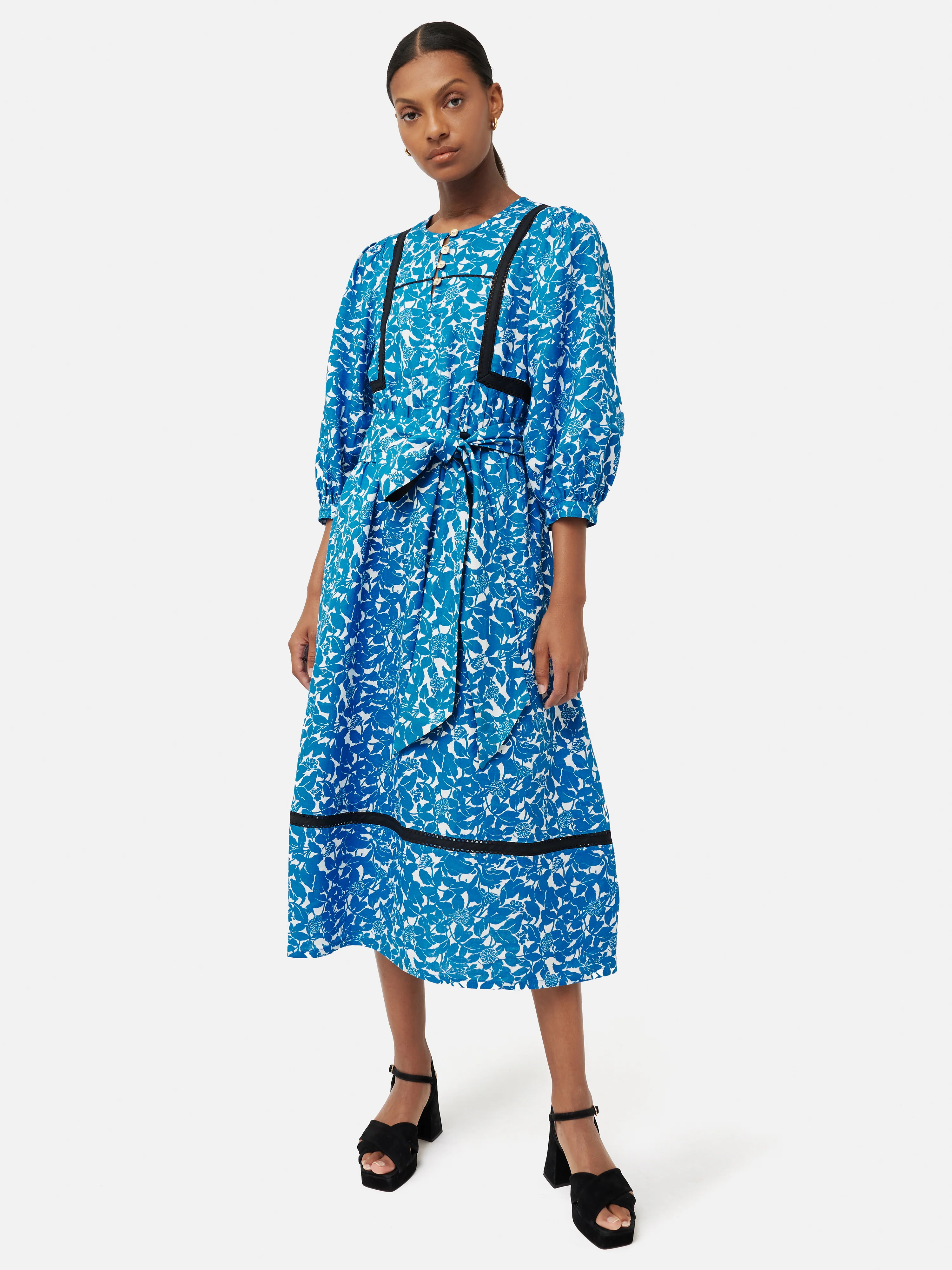 Shadow Leaf Linen Dress | Blue - Image 3