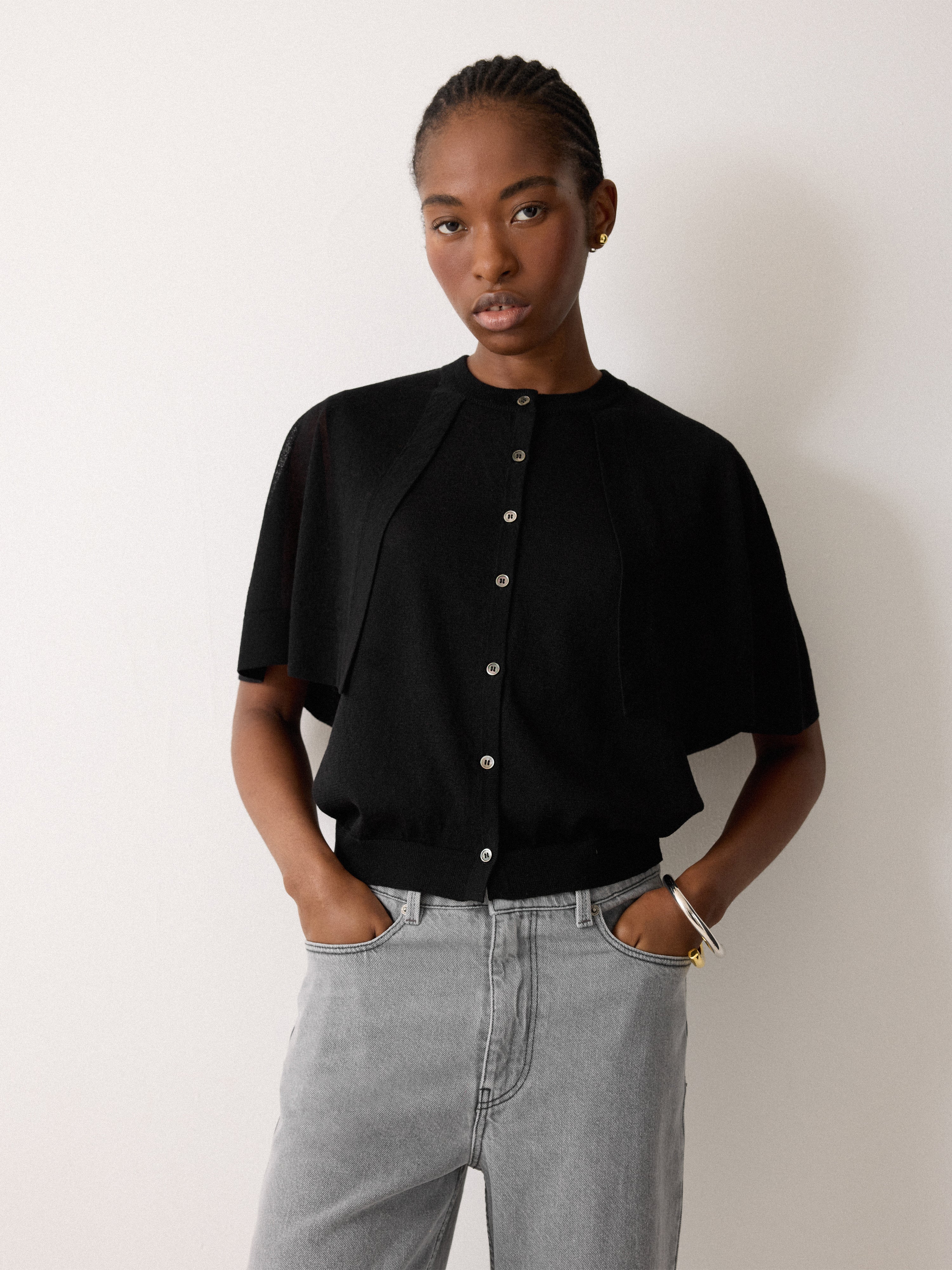 Sheer Cardi Cape Top | Black