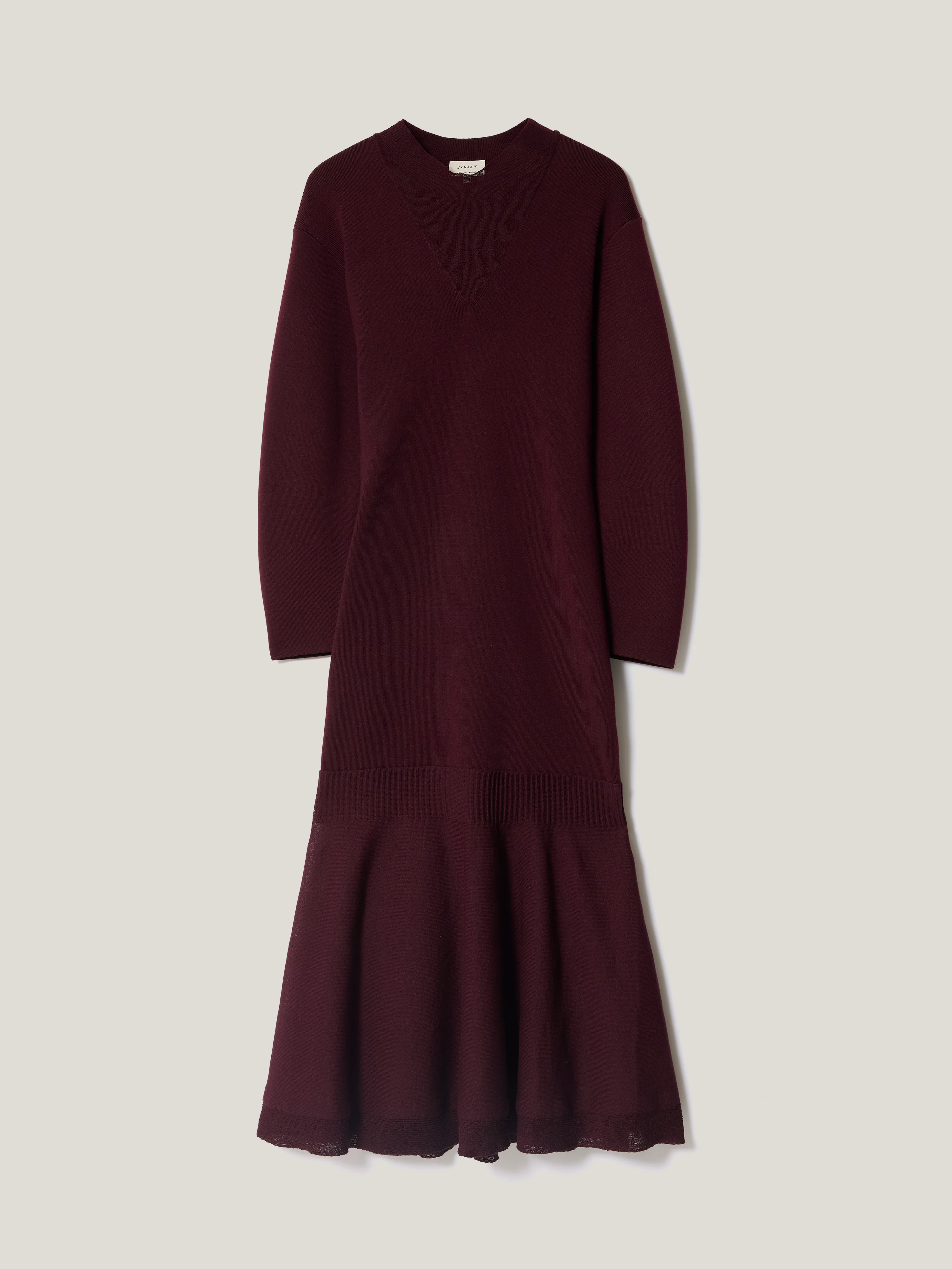 Sheer Panel Knit Dress | Burgundy - Image 7