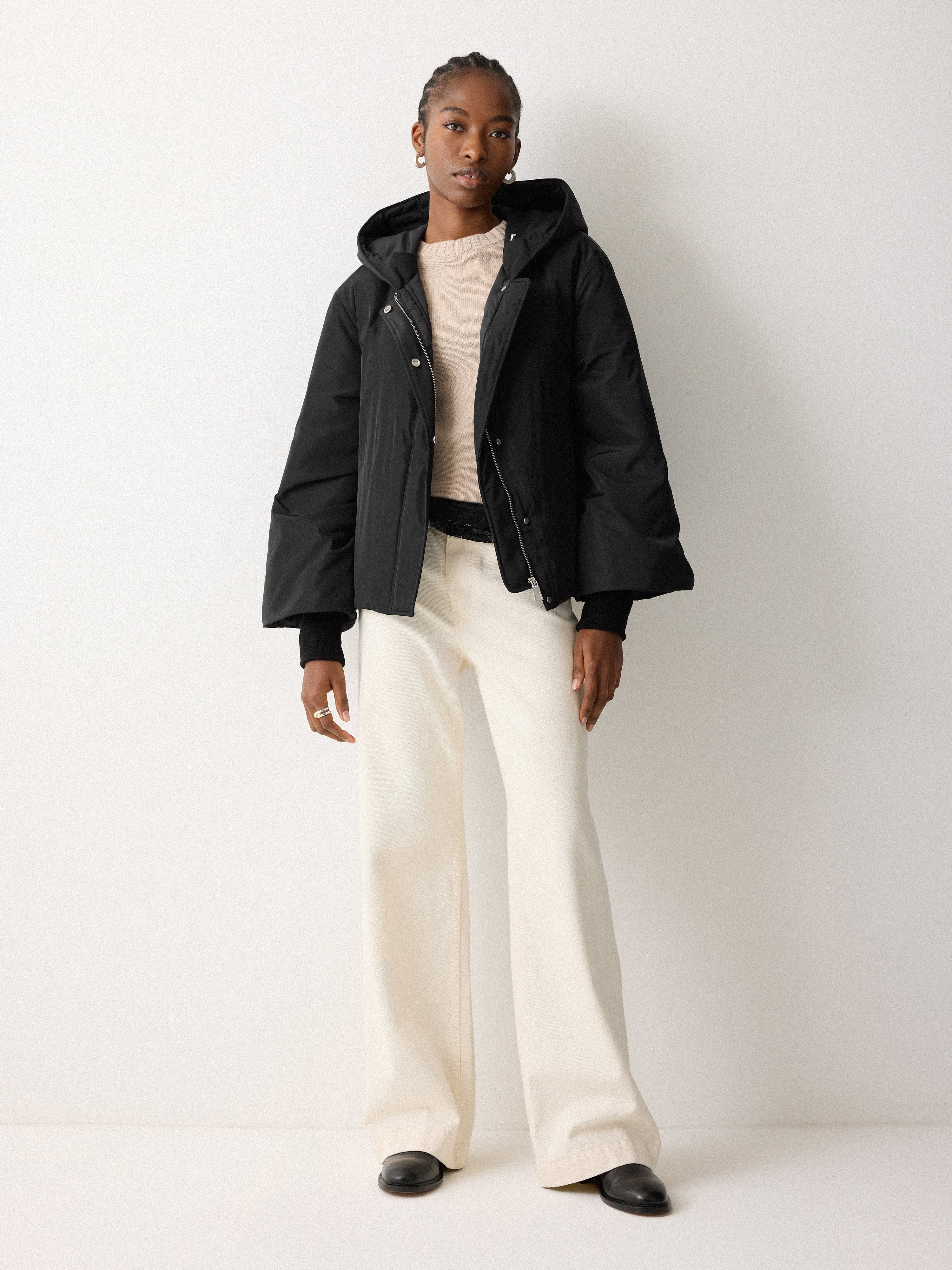 Short Hooded Puffer Coat | Black - Image 2