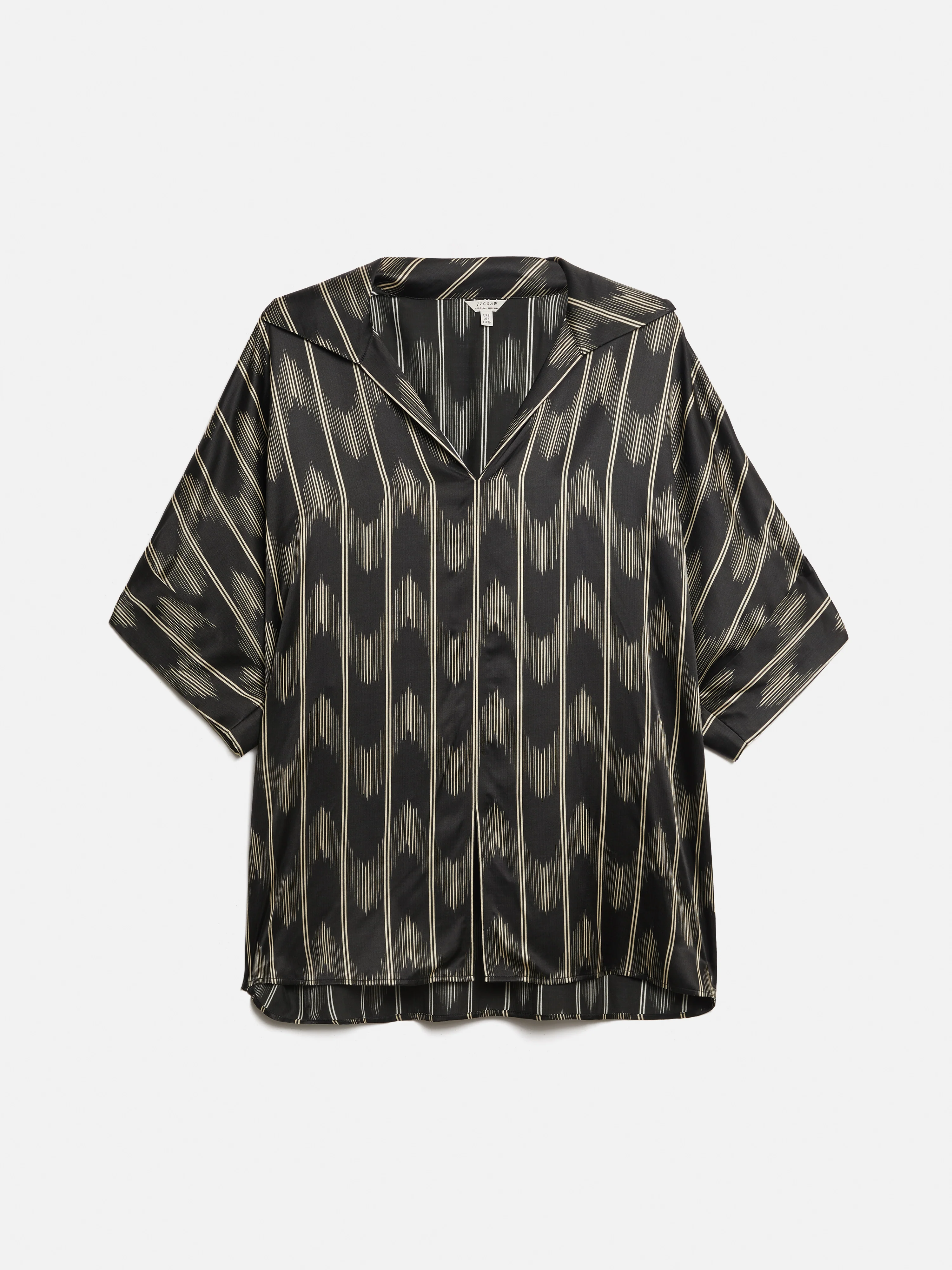 Silk Blend Ikat Stripe Top | Black - Image 8
