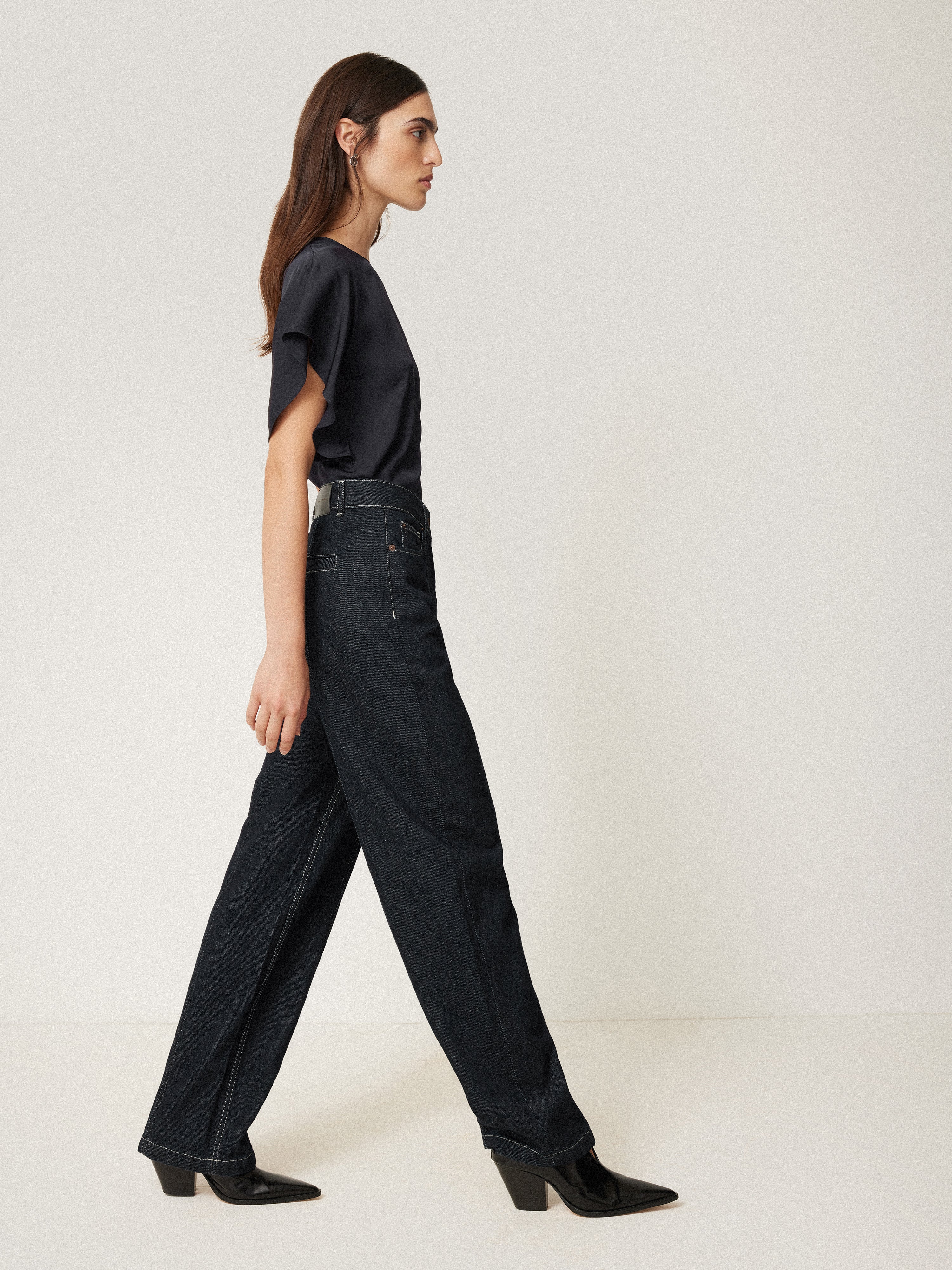 Silk Drape Sleeve Top | Navy - Image 6