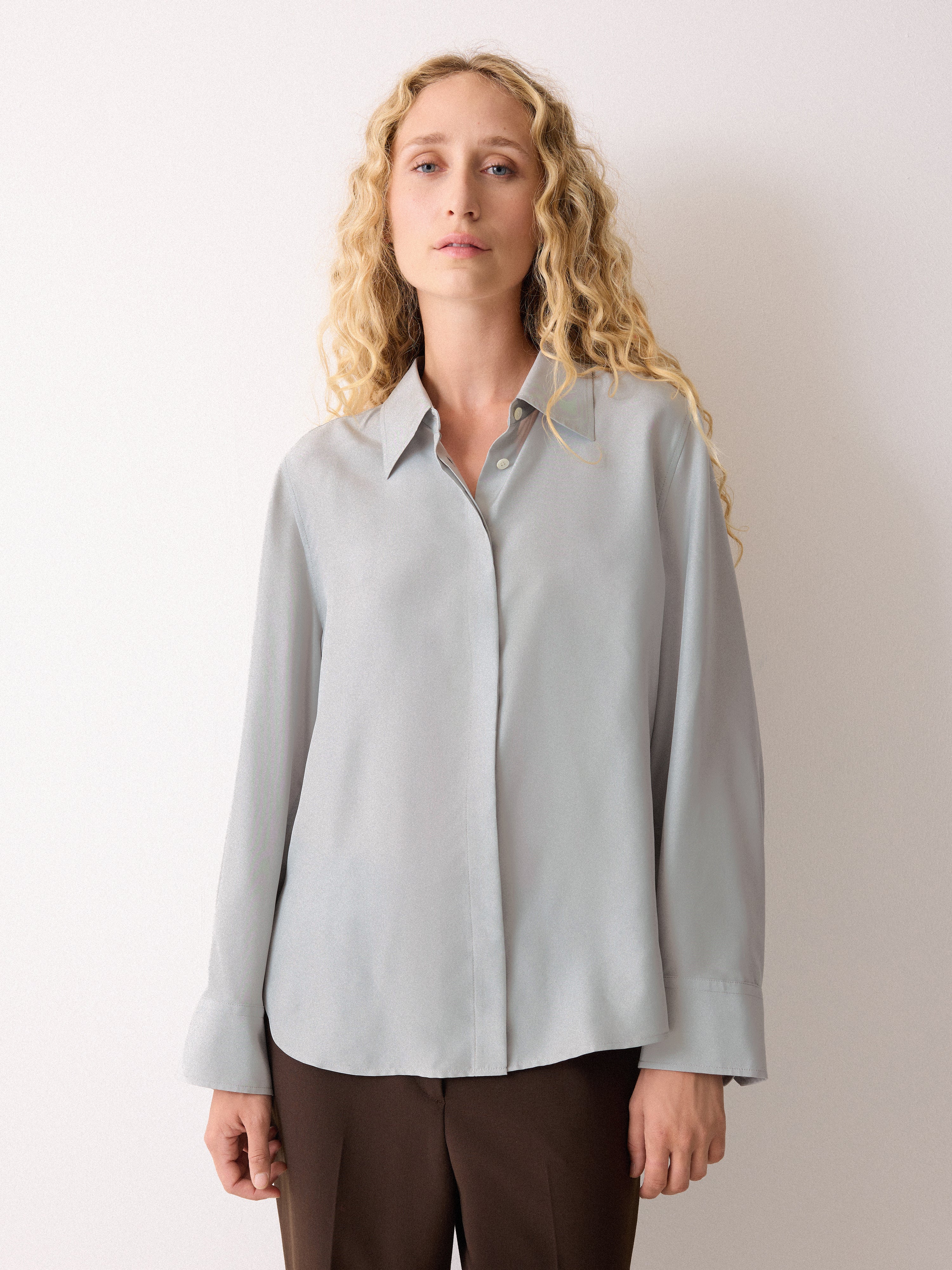 Silk Habotai Classic Shirt | Grey - Image 4