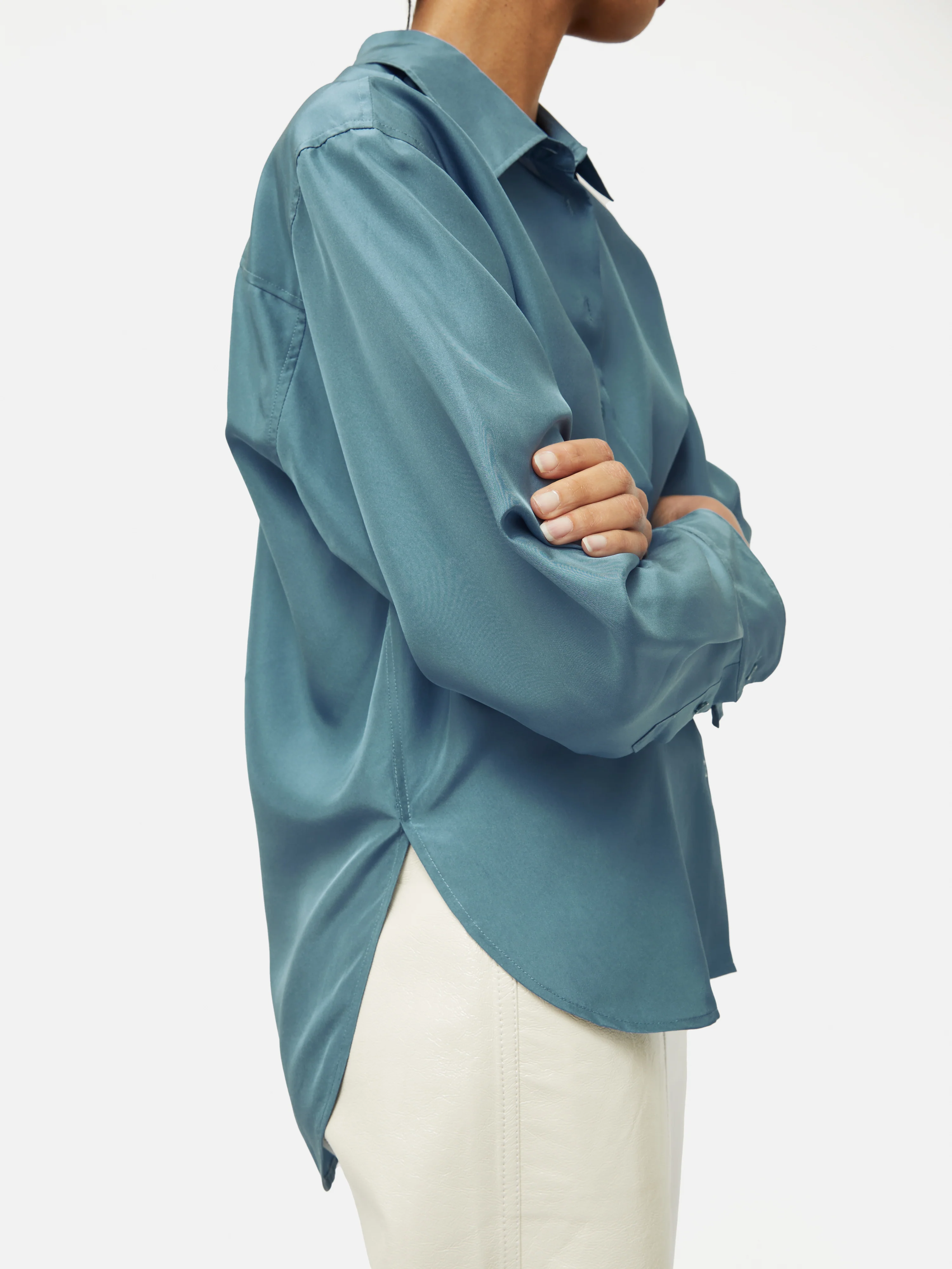Silk Habotai Relaxed Shirt | Blue - Image 6