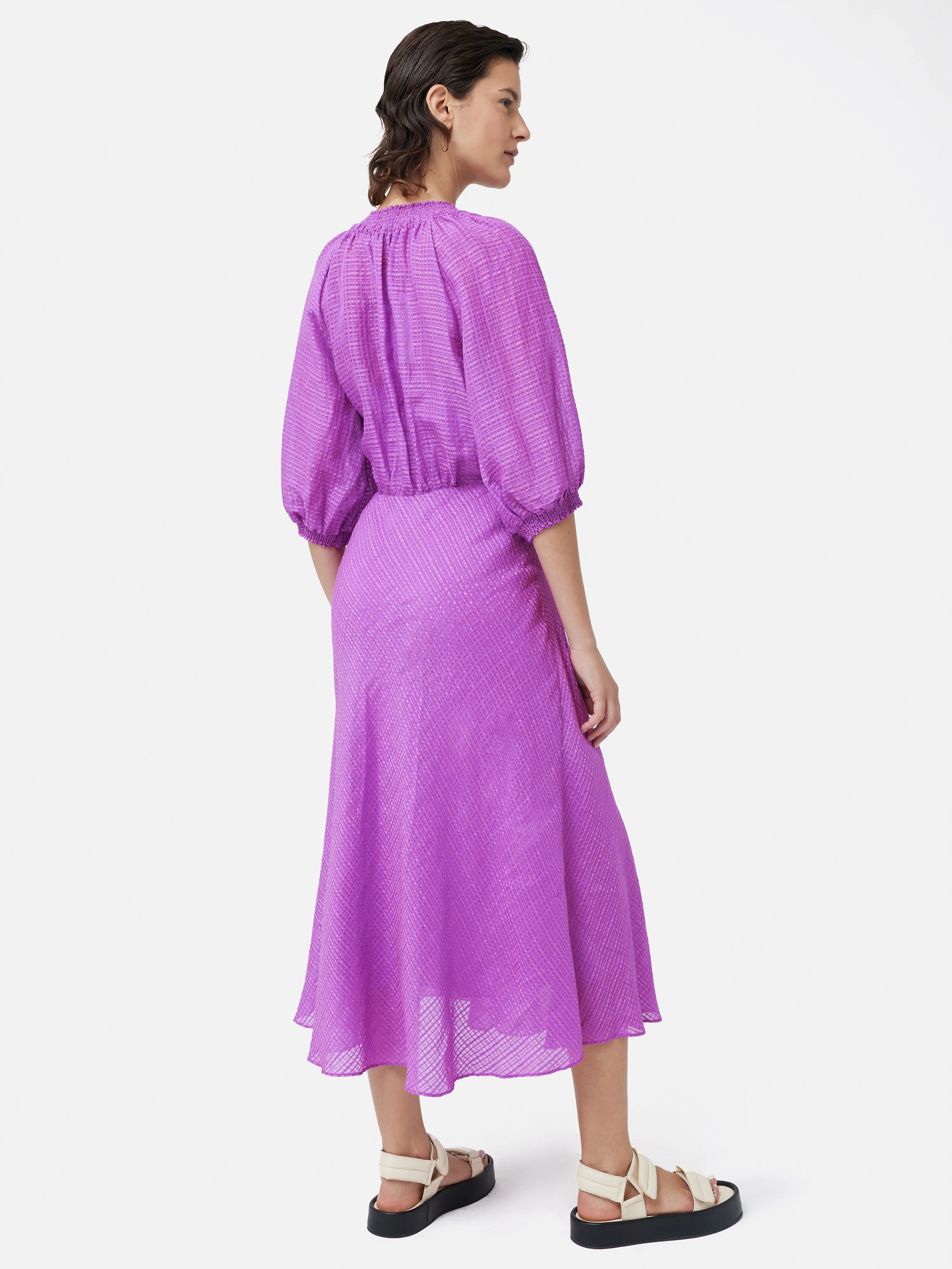 Silk Linen Gauze Midi Dress | Pink Orchid - Image 4