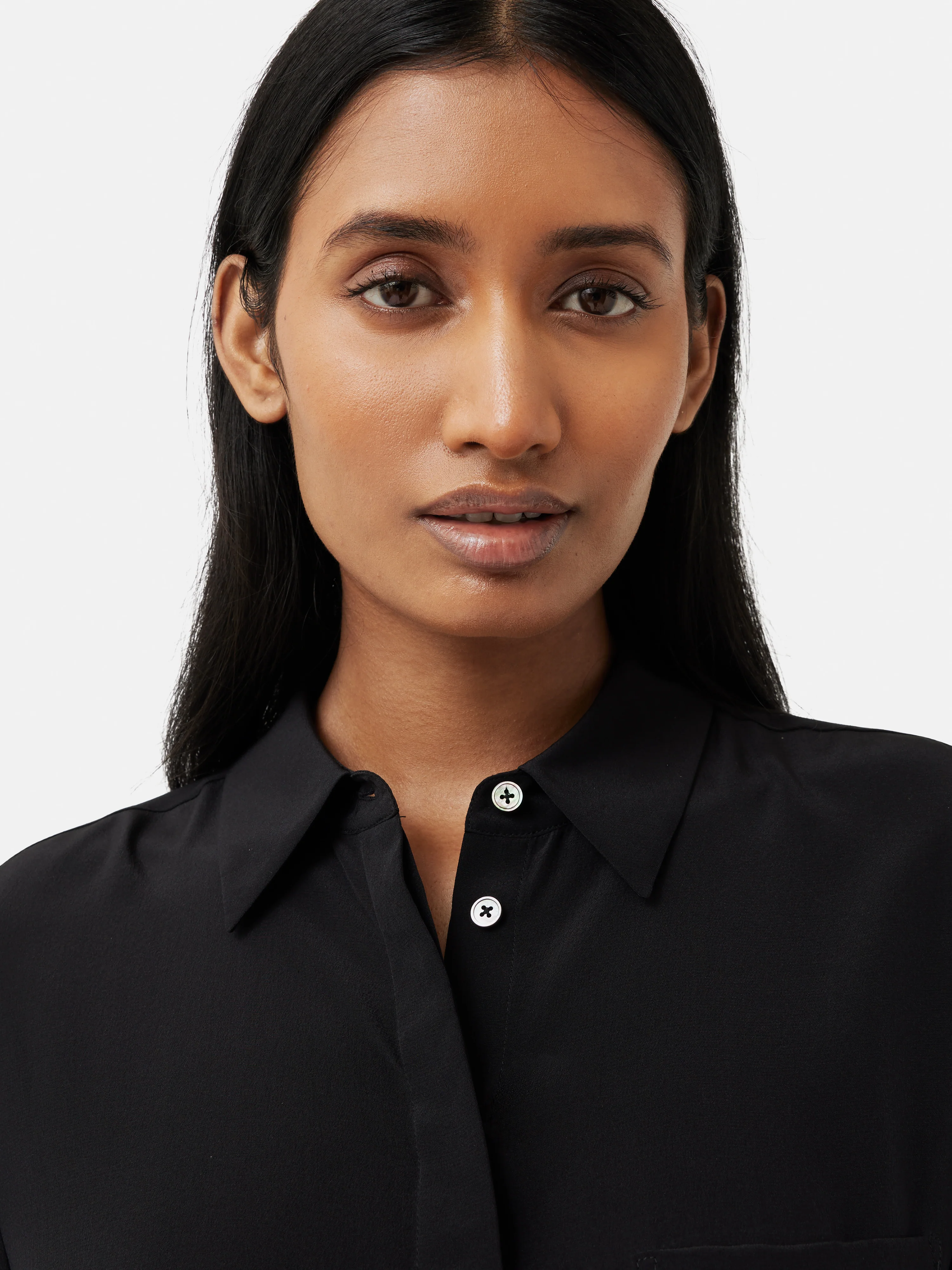 Silk Long Sleeve Shirt | Black - Image 3