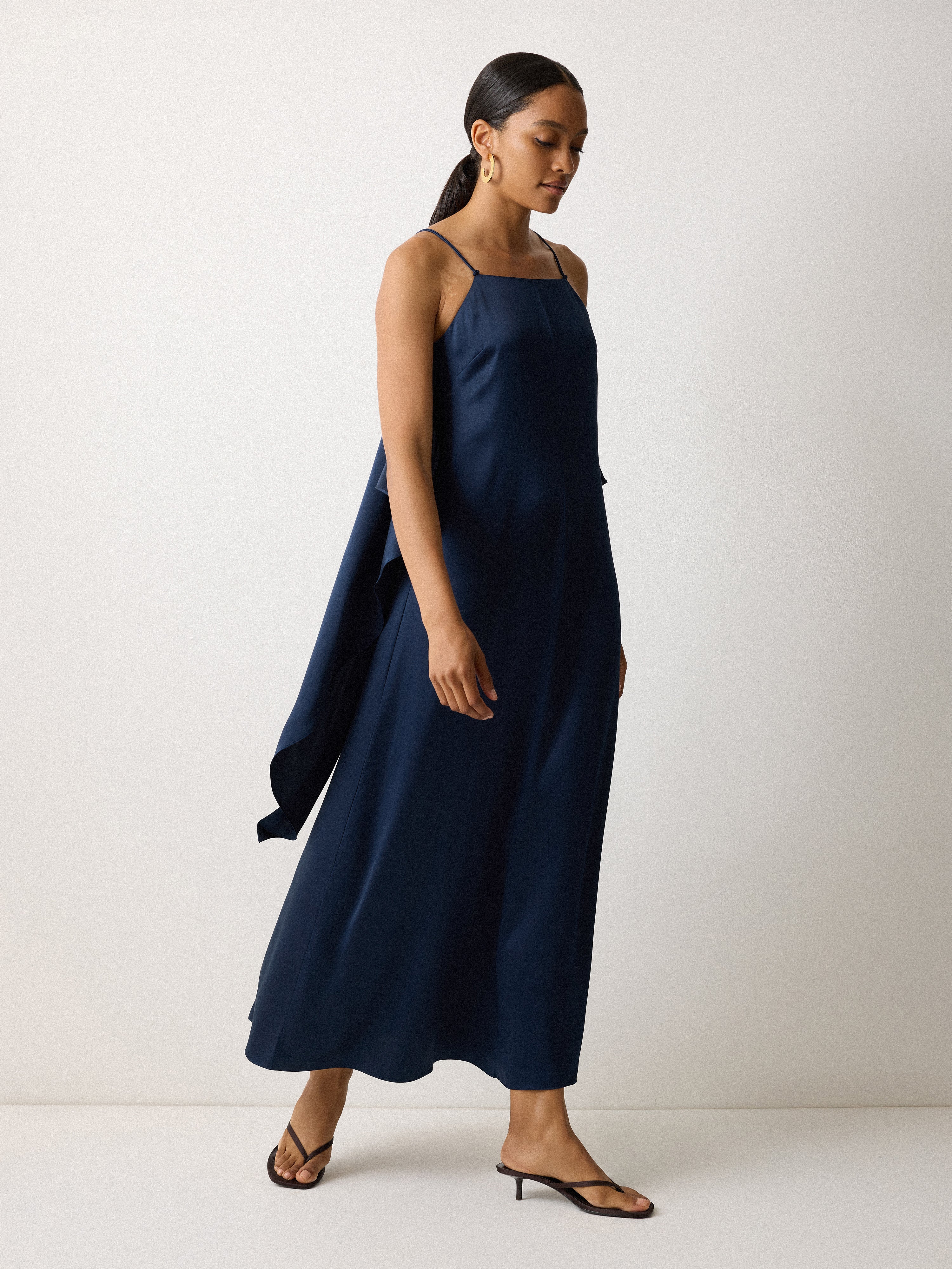 Silk Maxi Cape Dress | Navy - Image 4