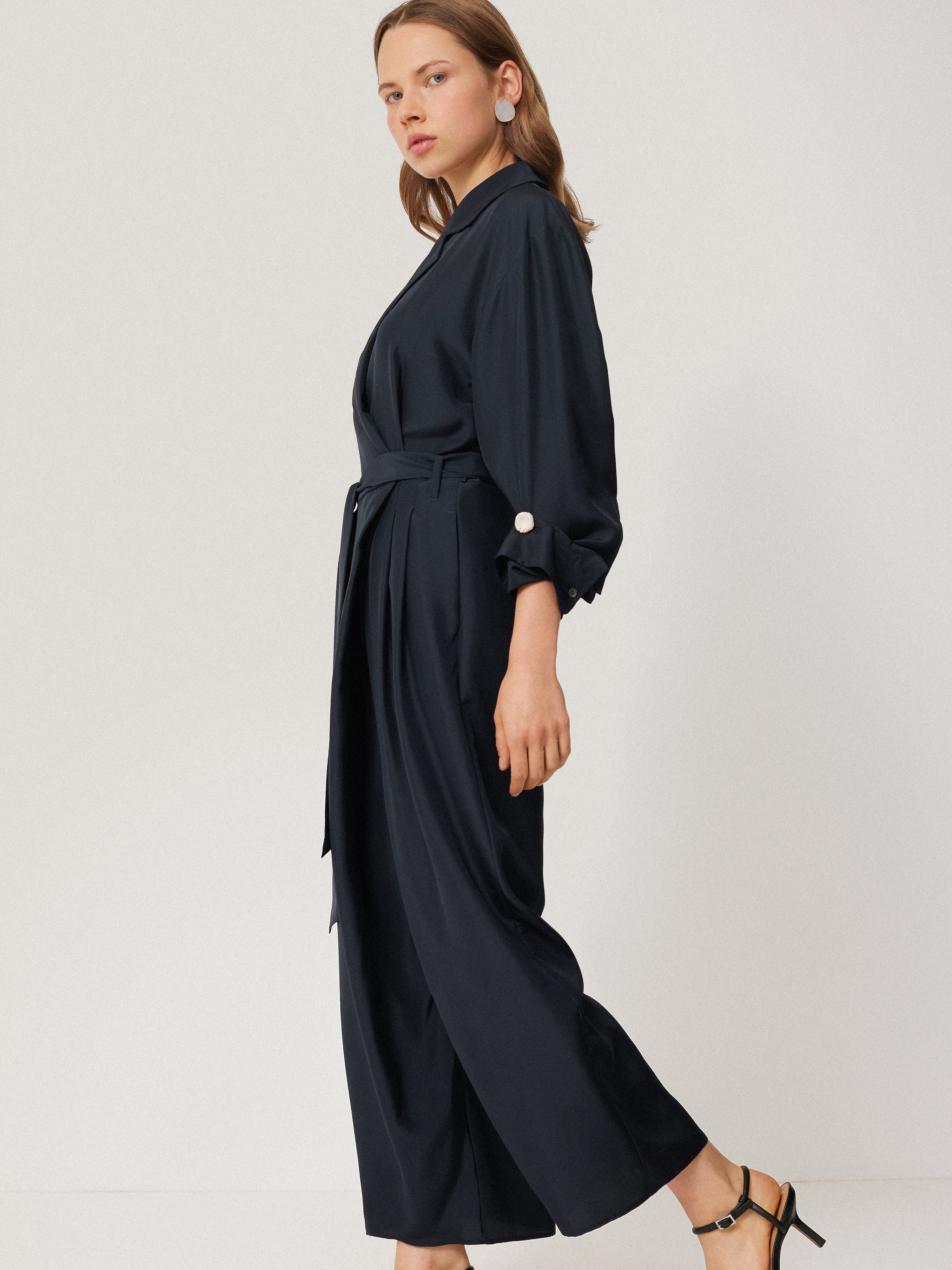 Silk Relaxed Wrap Jumpsuit | Navy - Image 3