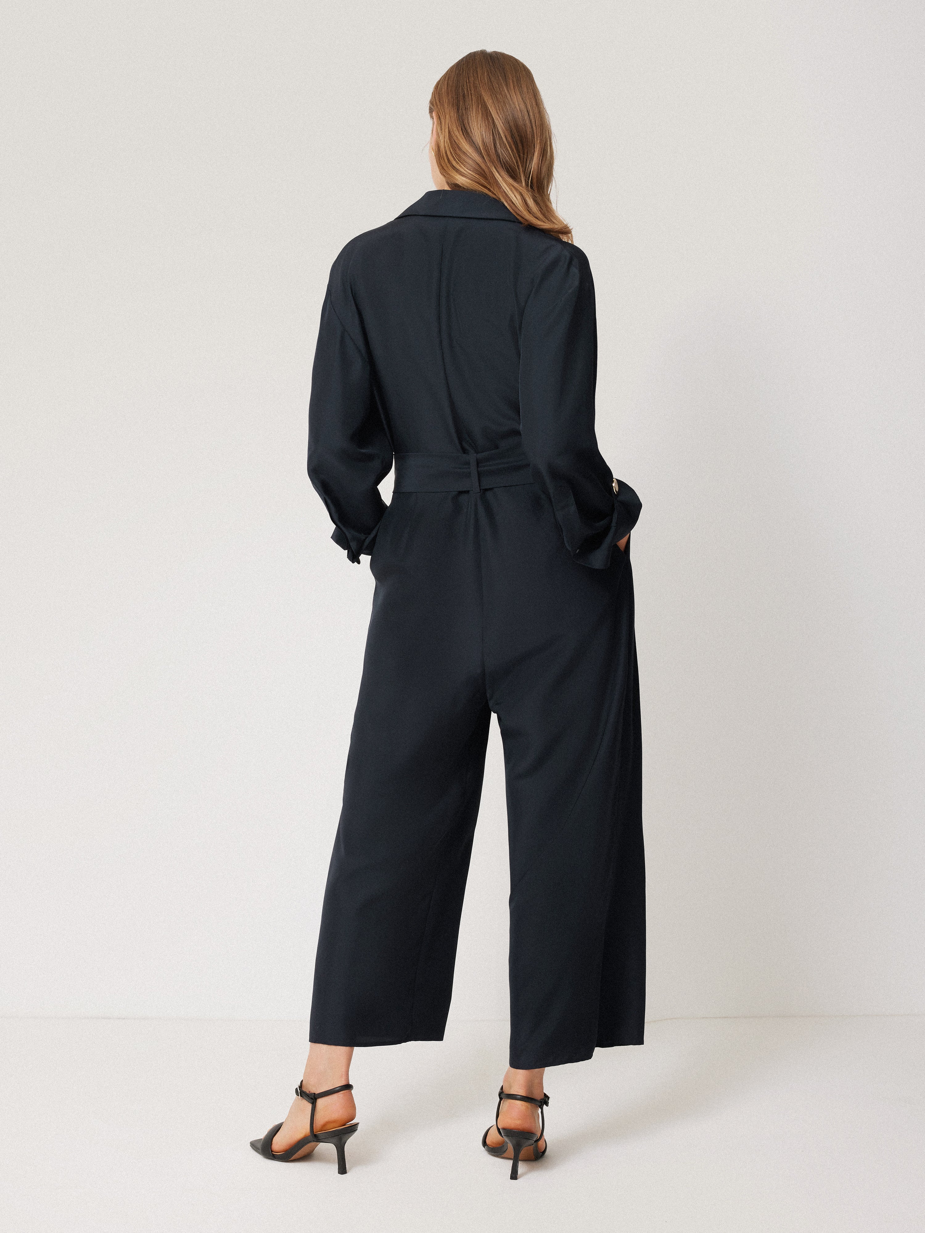 Silk Relaxed Wrap Jumpsuit | Navy - Image 5