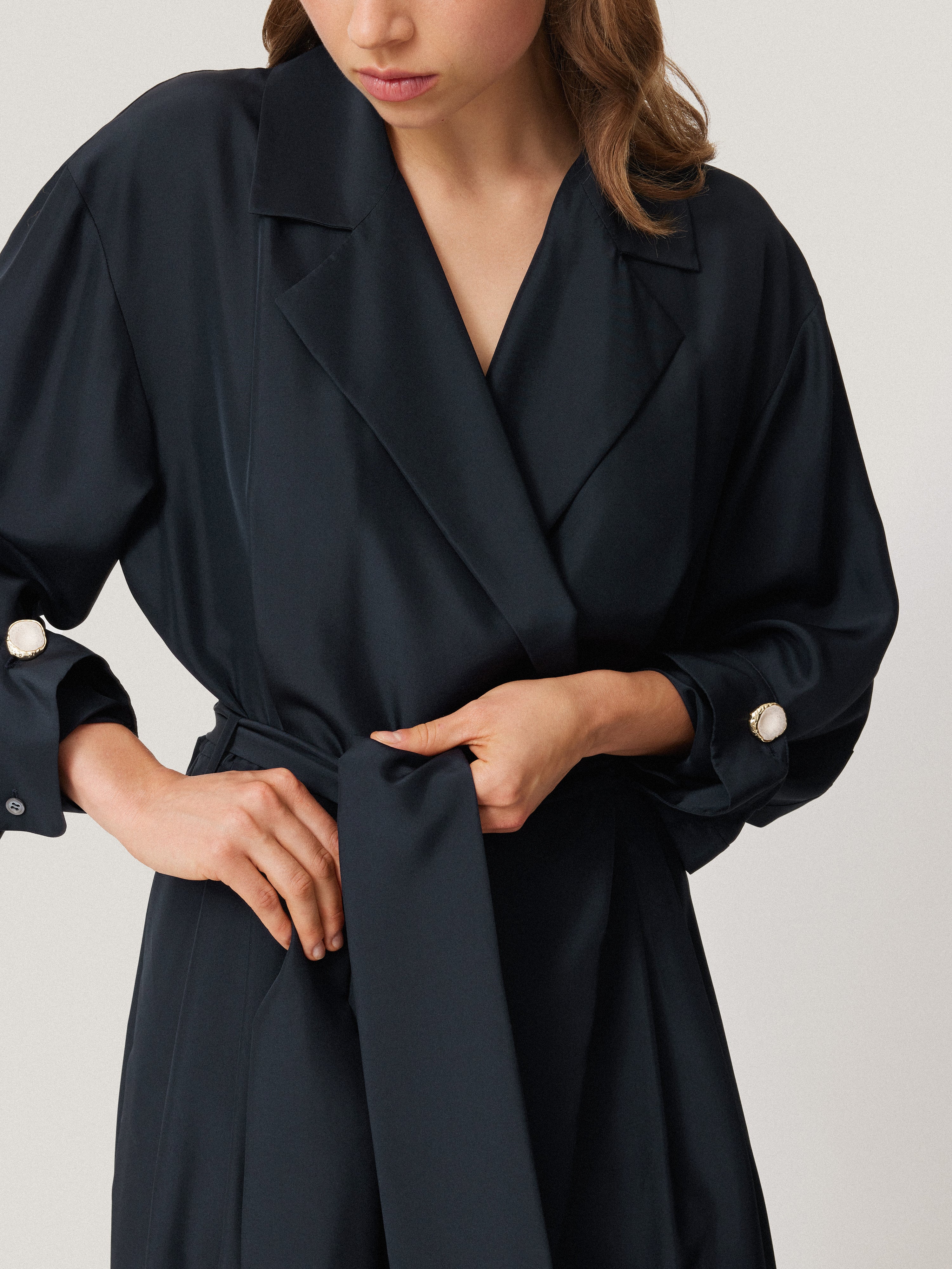 Silk Relaxed Wrap Jumpsuit | Navy - Image 6