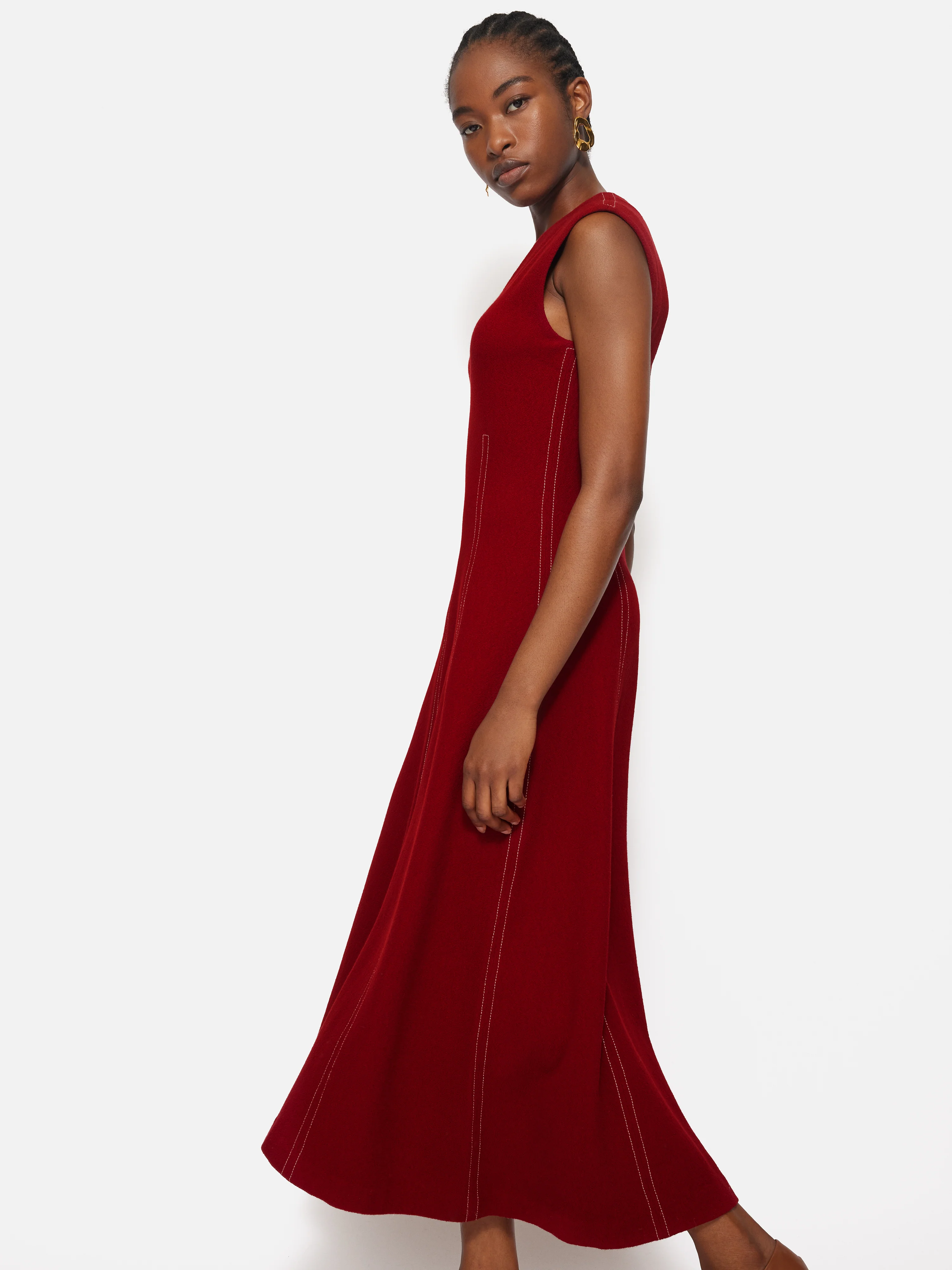 Sleeveless Stitched Dress | Red - Image 2