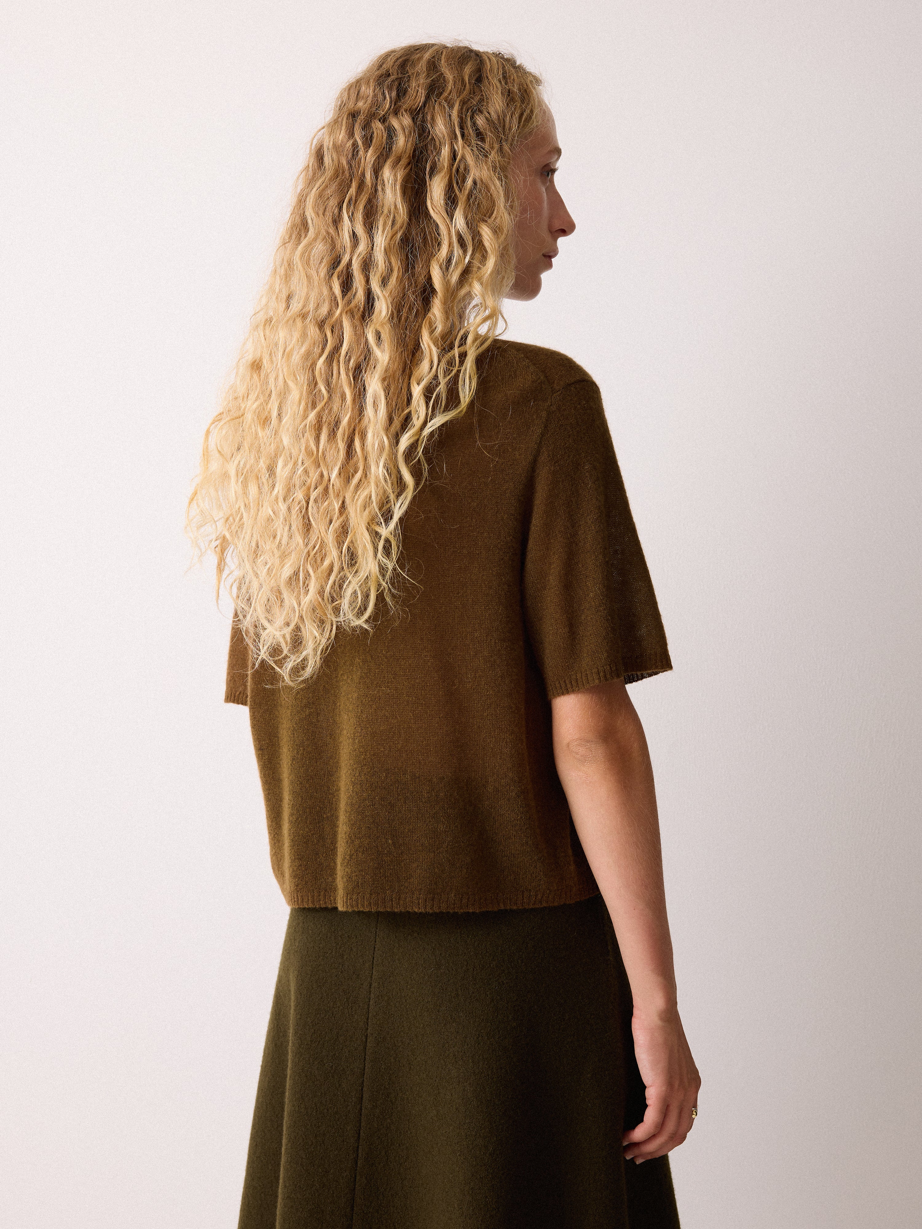 Soft Gauzy Button T-shirt | Brown - Image 4