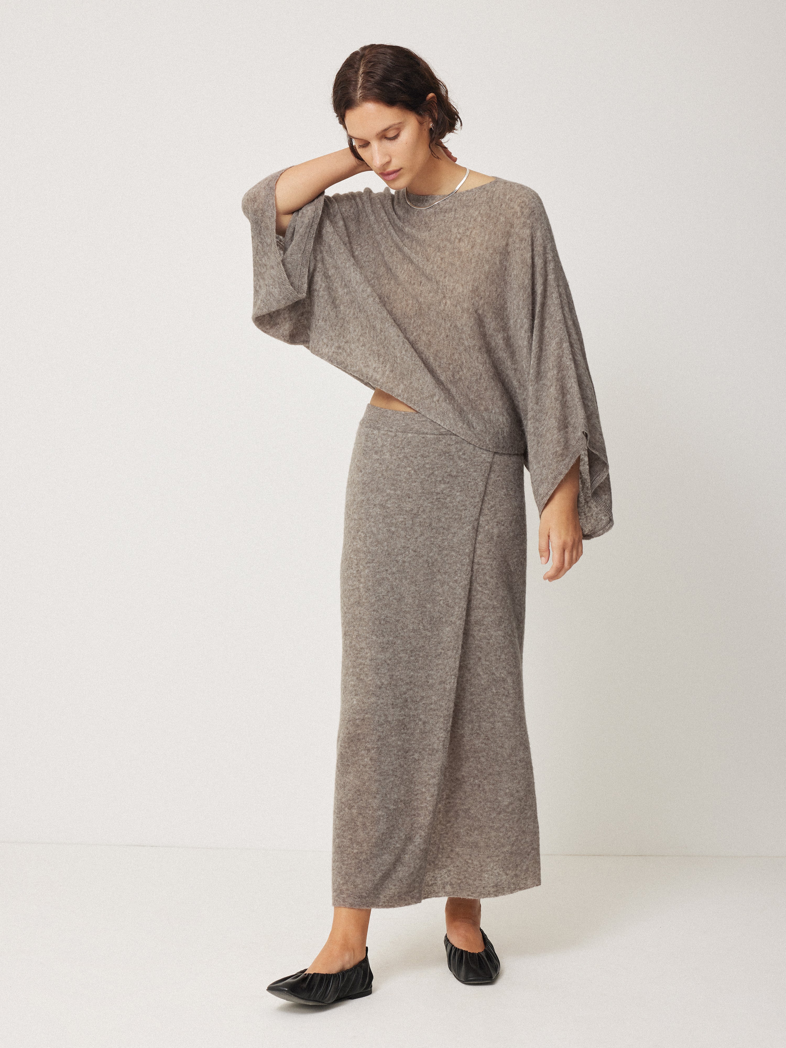 Soft Gauzy Knit Poncho Jumper | Taupe - Image 6
