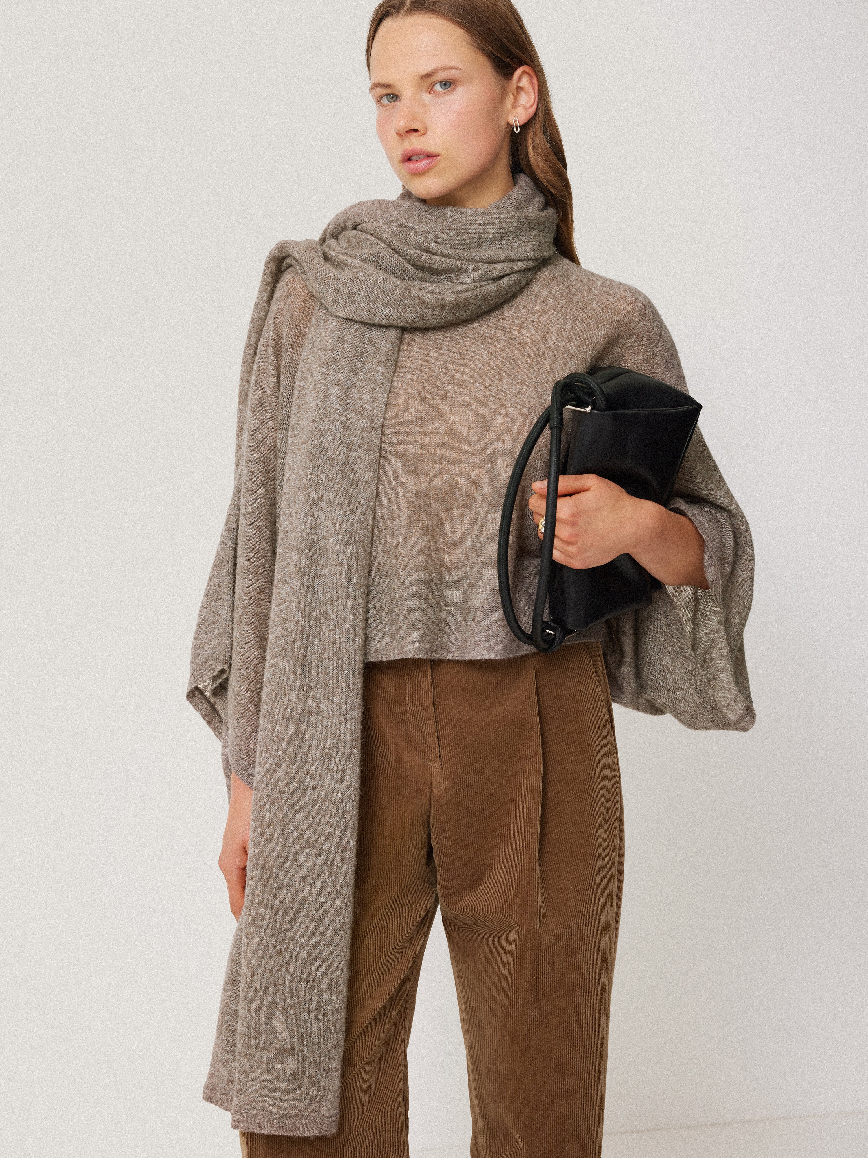 Soft Gauzy Knit Scarf | Taupe - Image 2