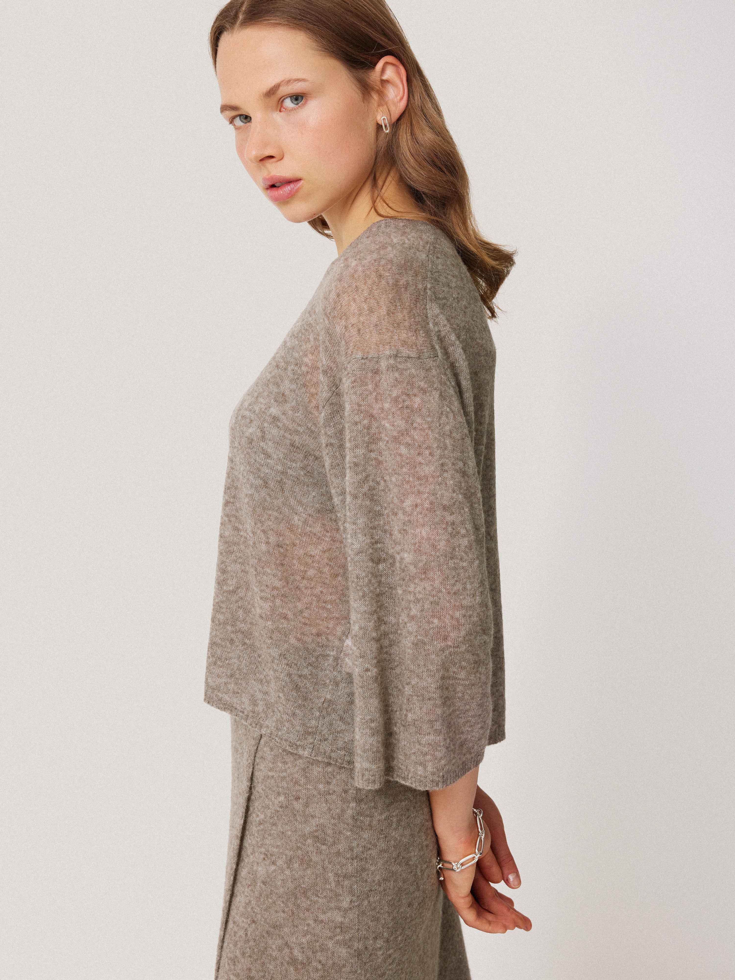 Soft Gauzy Knit T-shirt | Taupe - Image 6