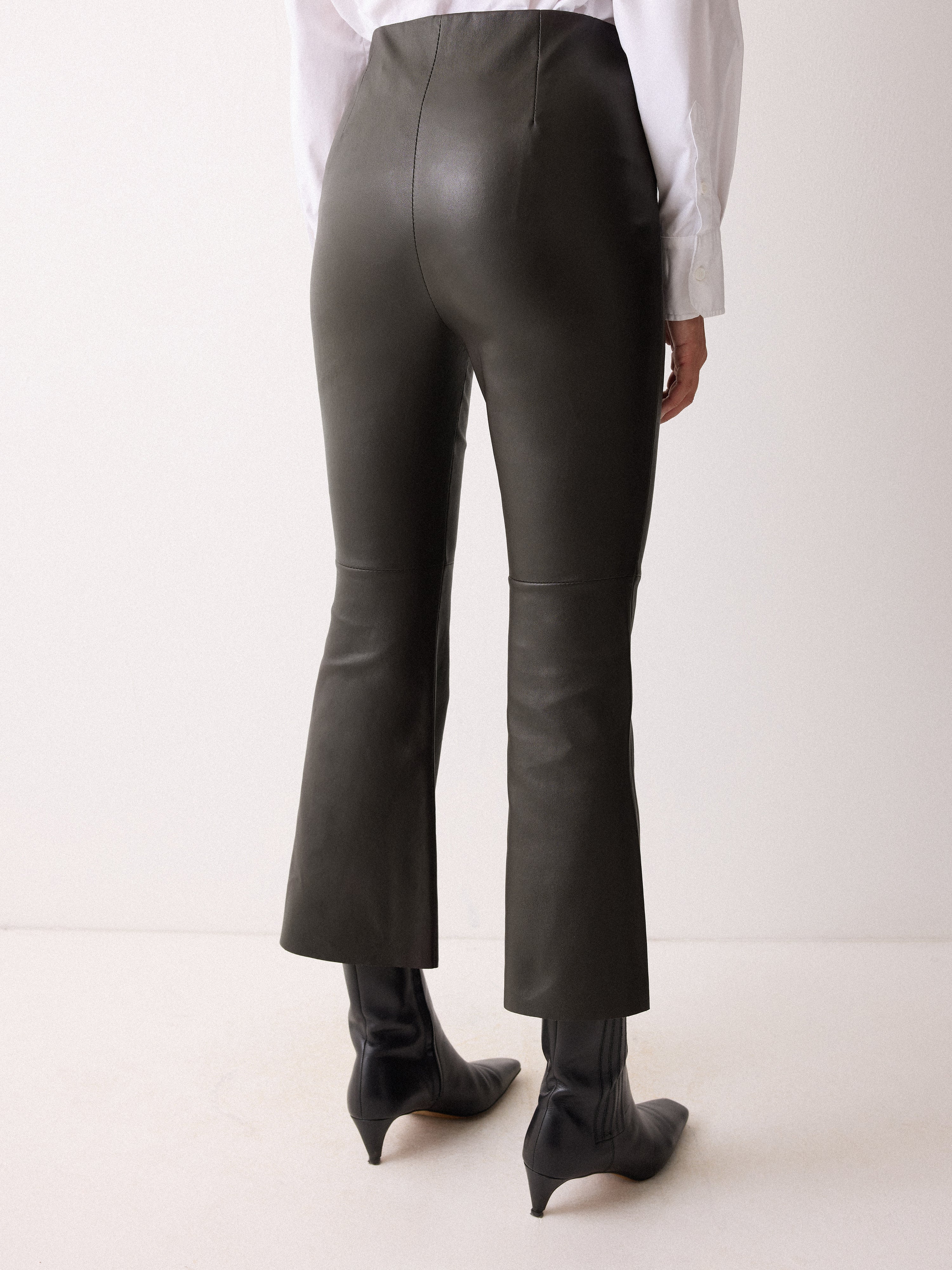 Stretch Leather Kick Flare Trousers | Chocolate - Image 4