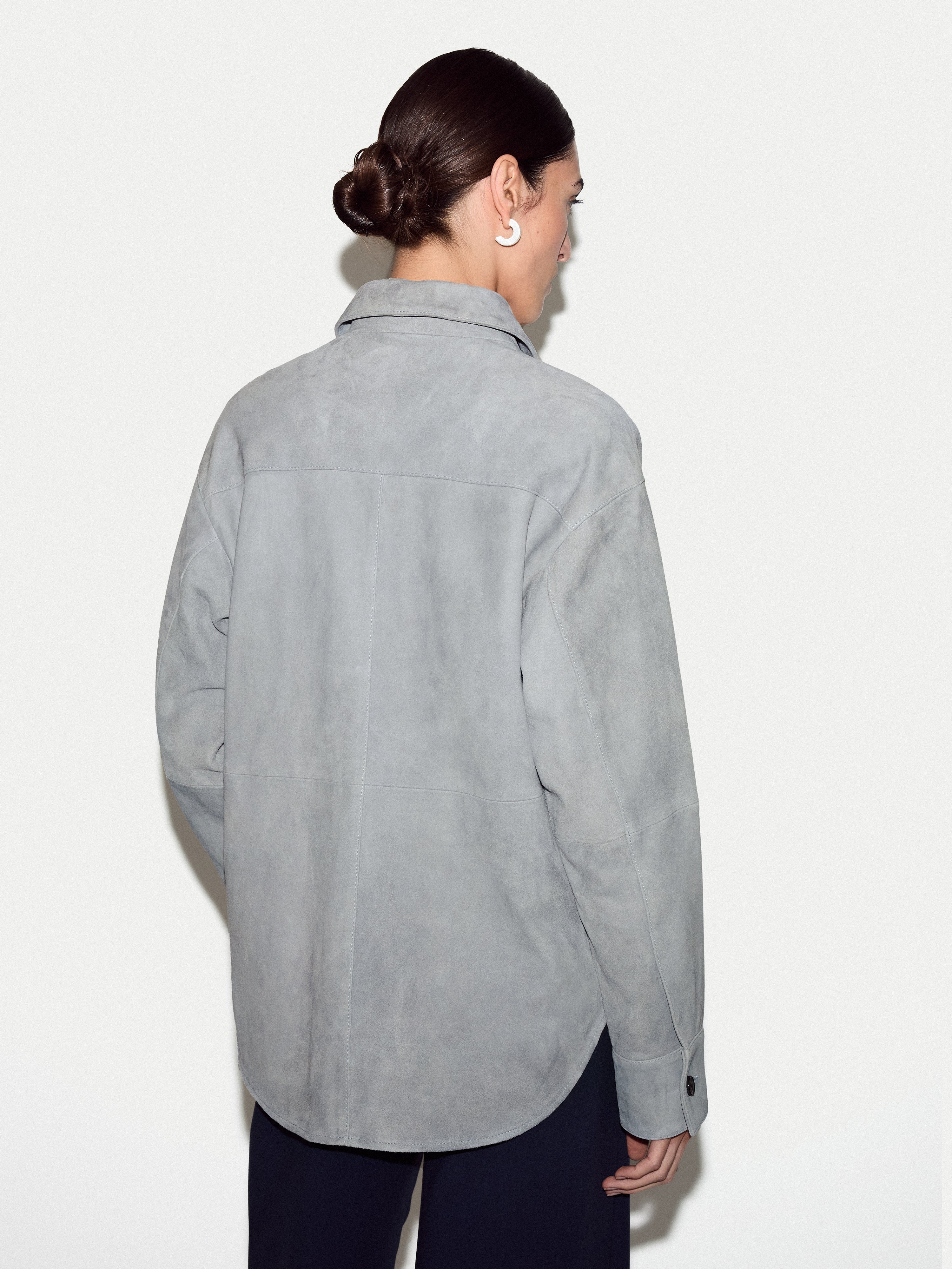 Suede Button Up Shacket | Light Blue - Image 5
