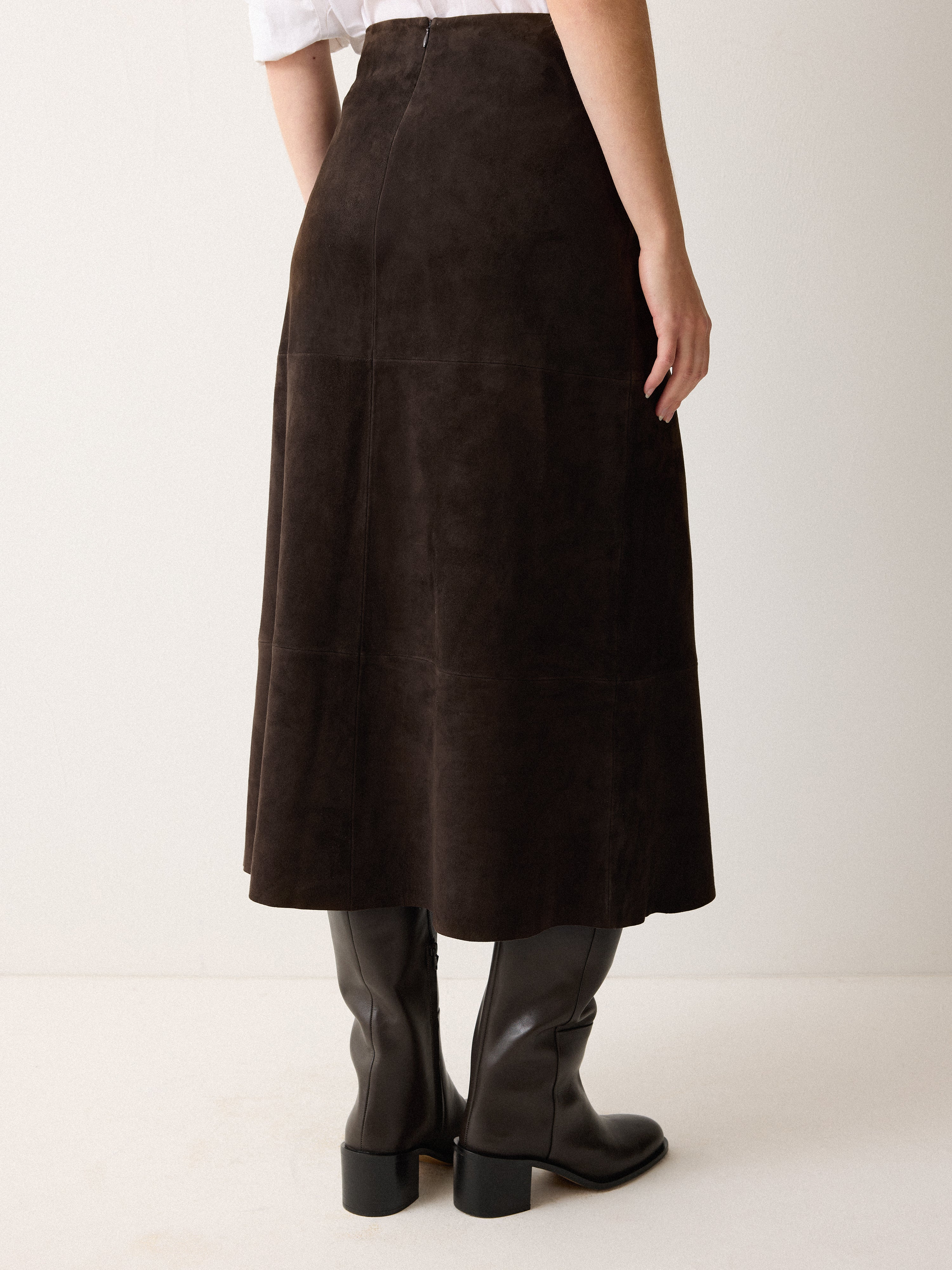 Suede Fluid Midi Skirt | Brown - Image 4