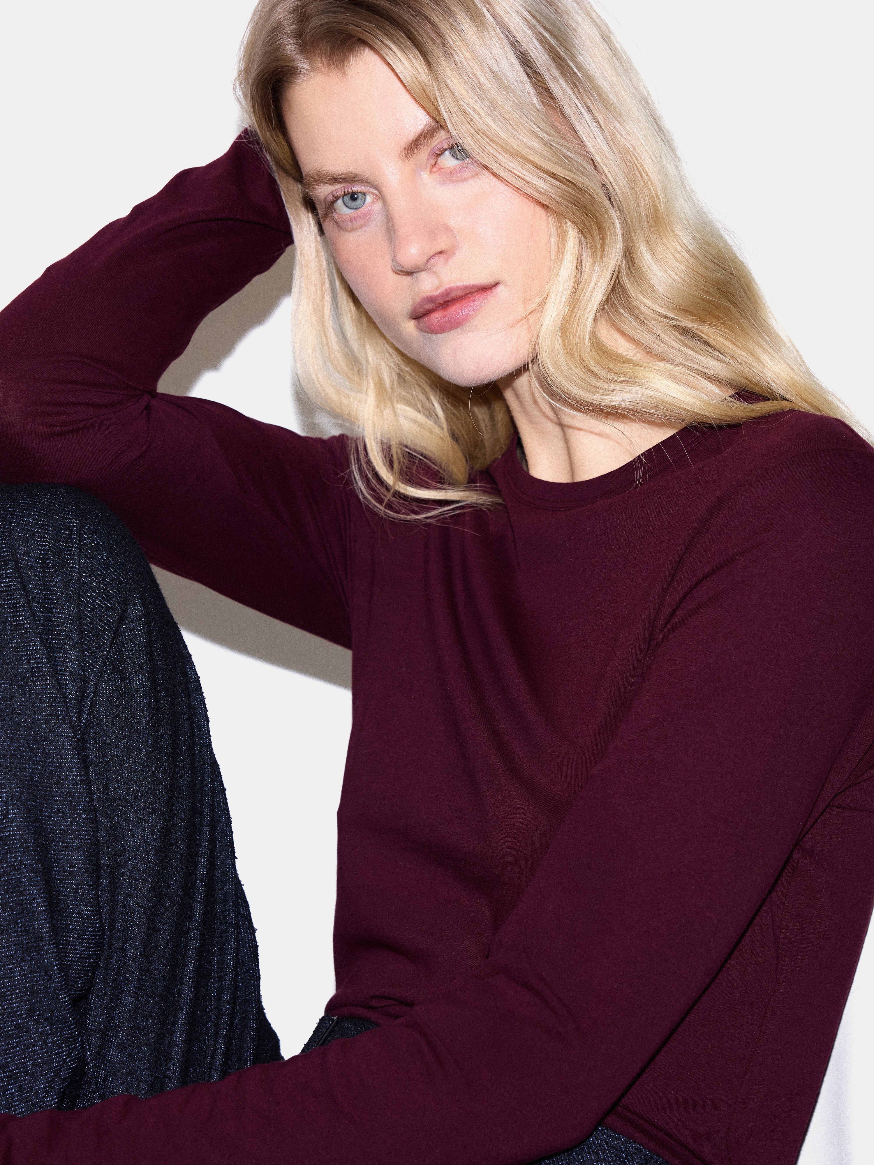 Supima Cotton Long Sleeve T-shirt | Burgundy - Image 4