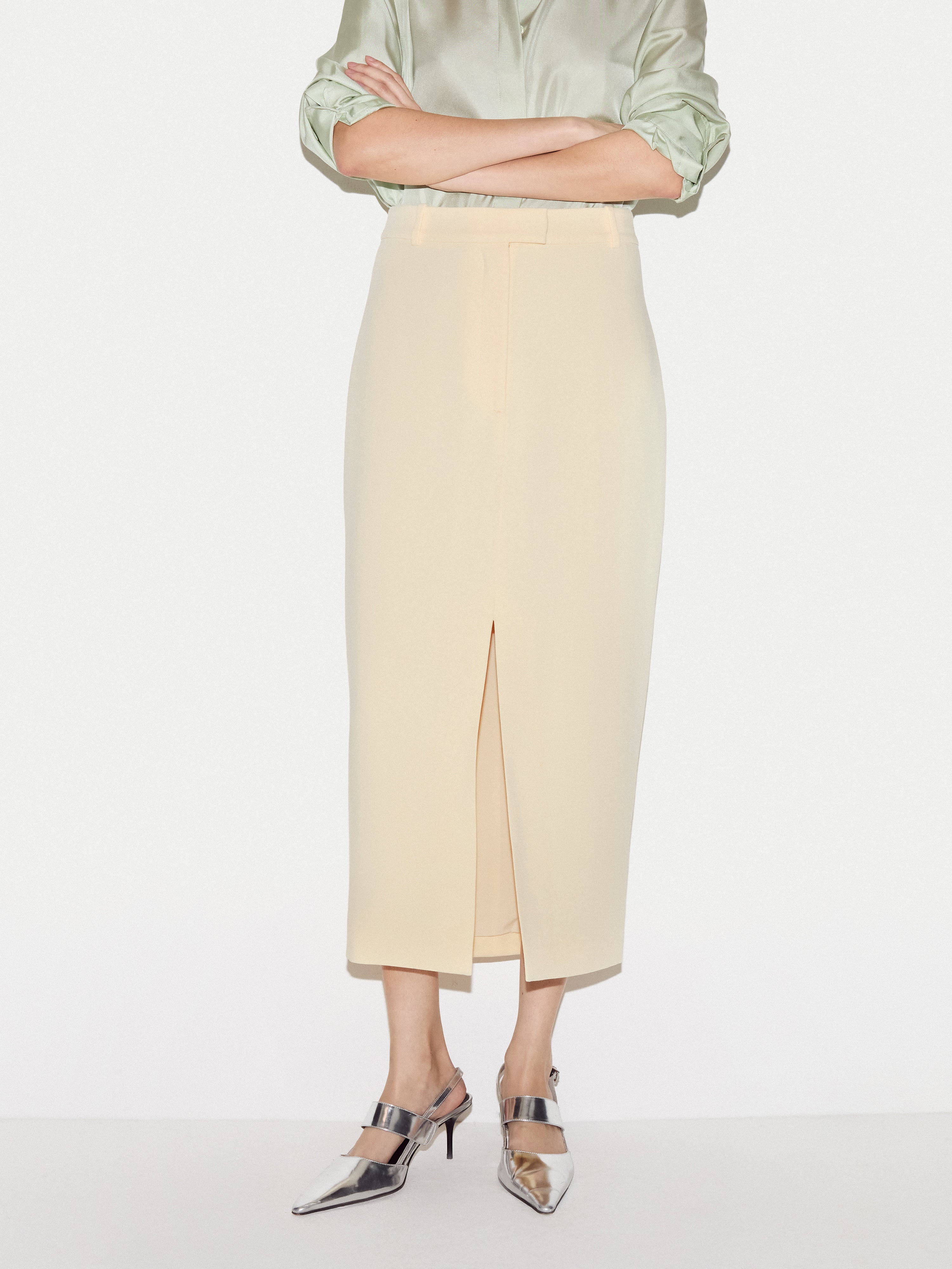 Tailored Split Front Skirt | Yellow - Image 3