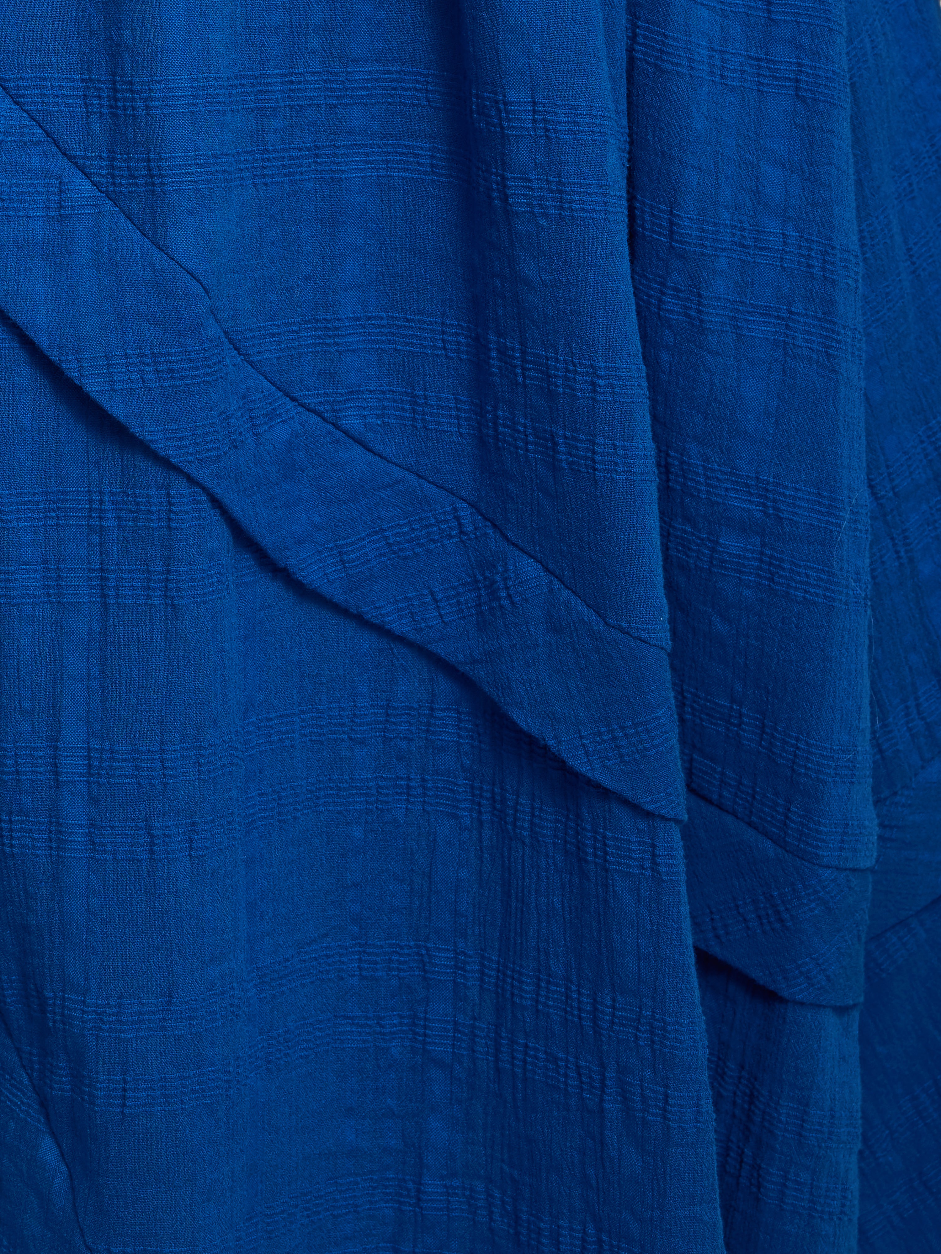 Textured Cotton Belted Dress | Blue - Image 7
