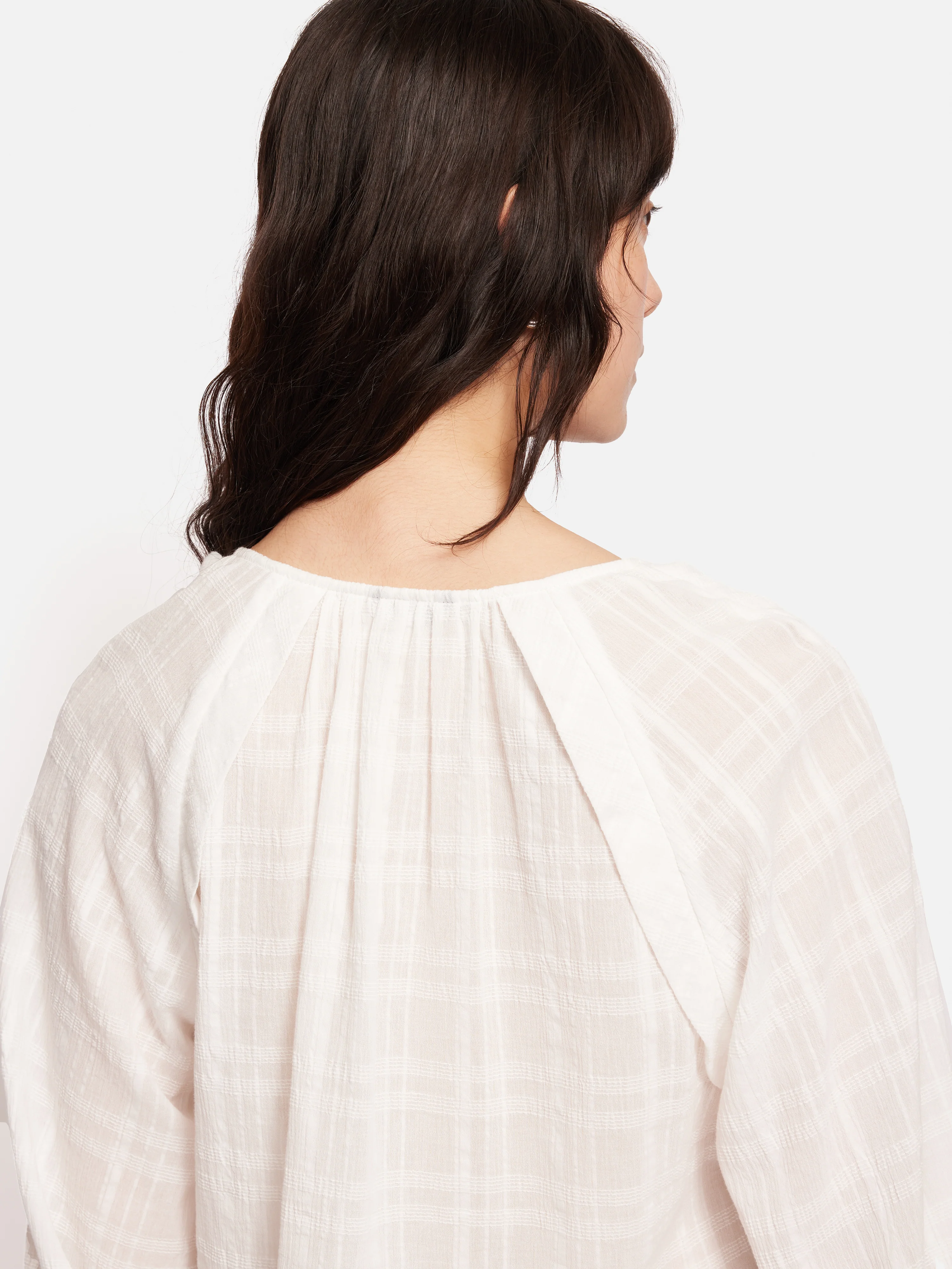 Textured Cotton V Neck Top | White - Image 4