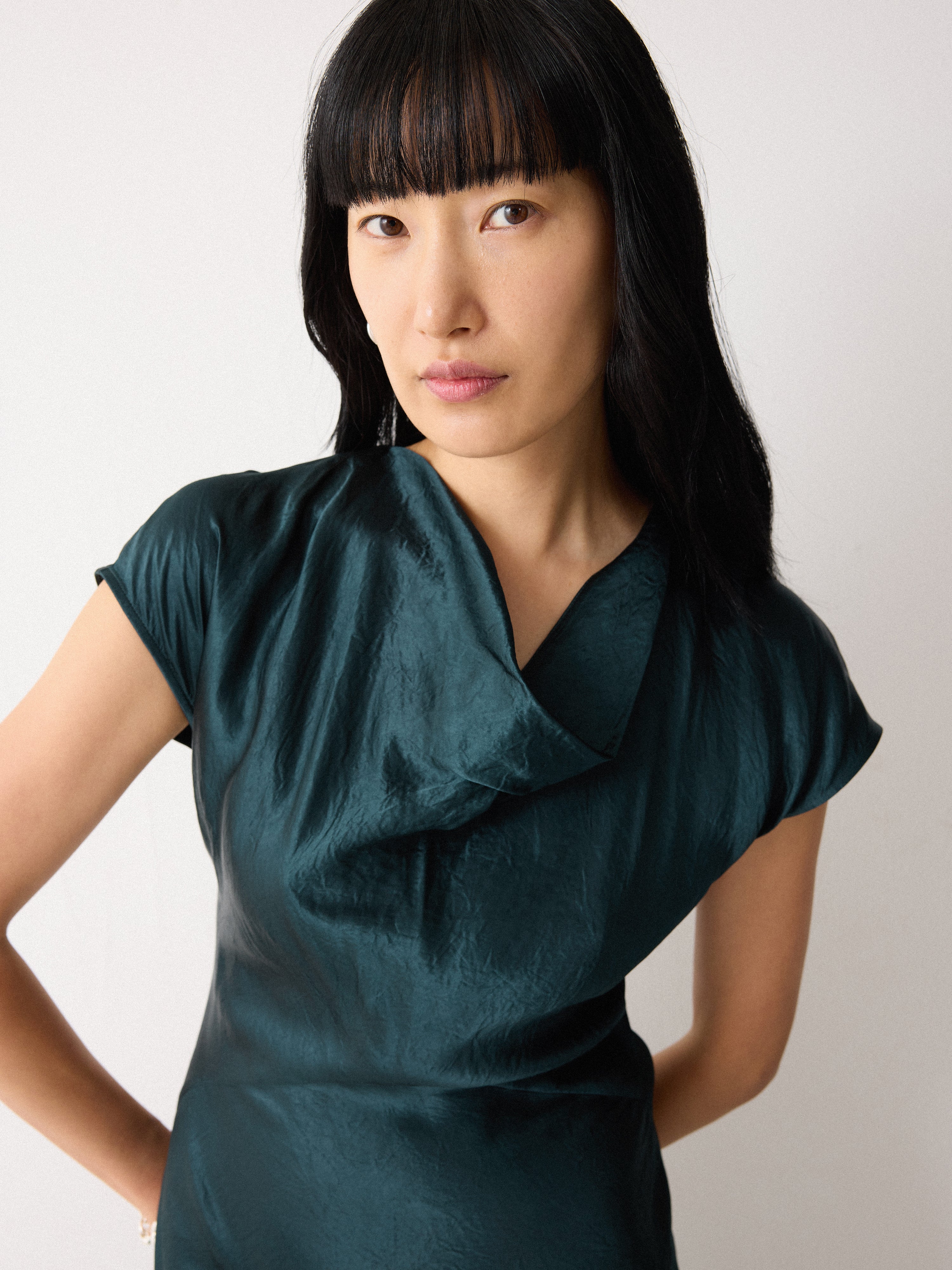 Textured Cowl Neck Dress | Green - Image 3