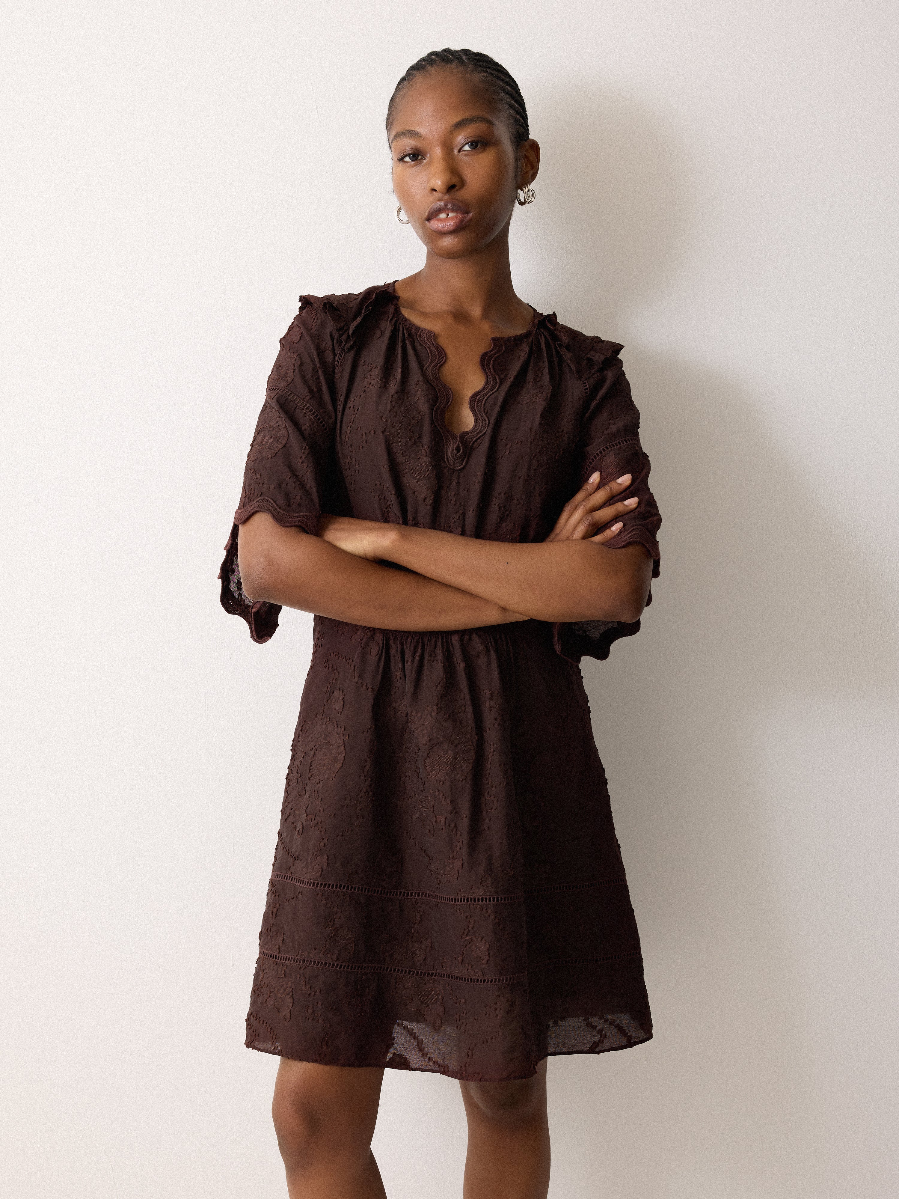 Textured Jacquard Short Dress | Oxblood - Image 4