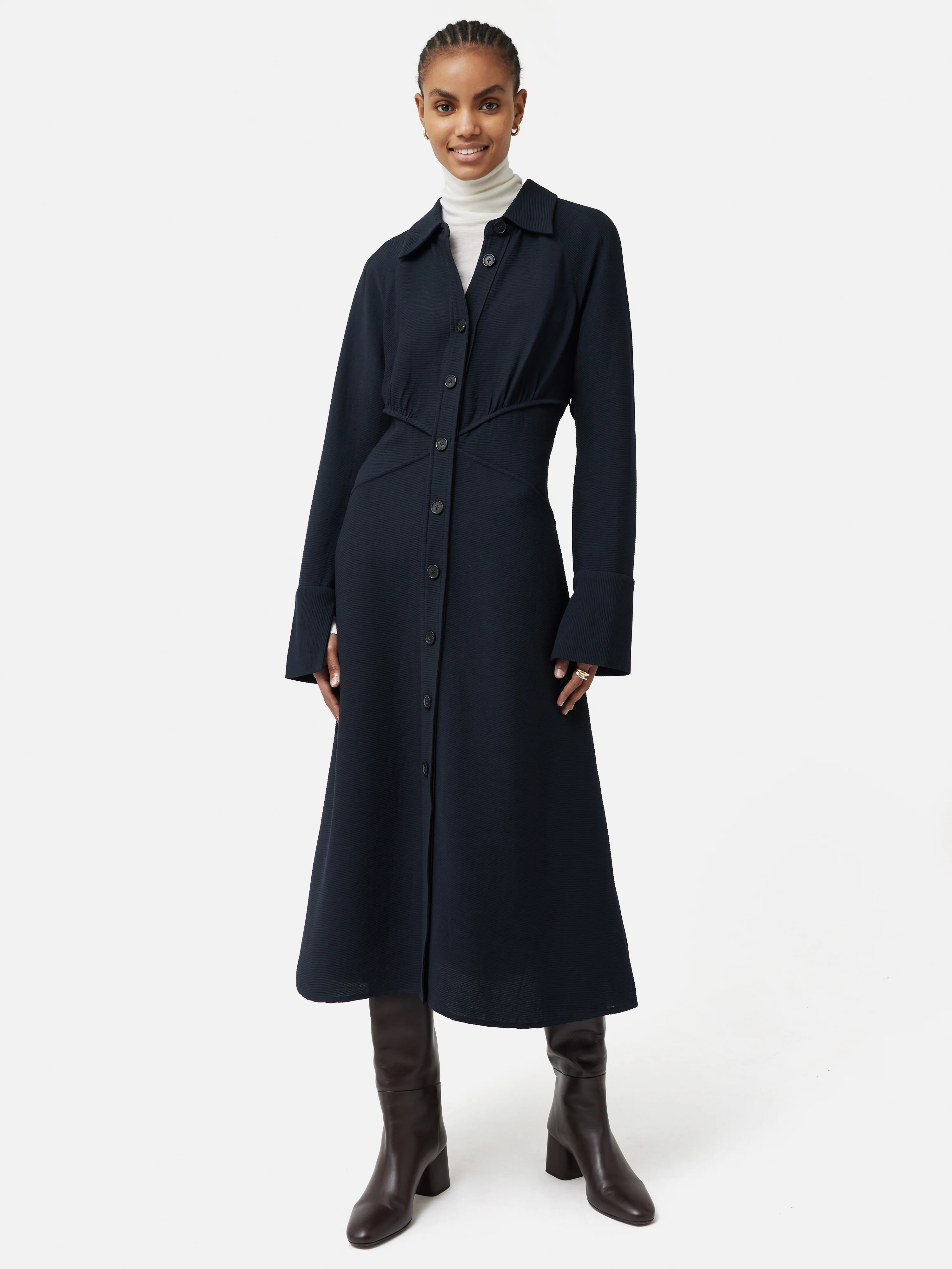 Textured Midi Shirt Dress | Navy - Image 2