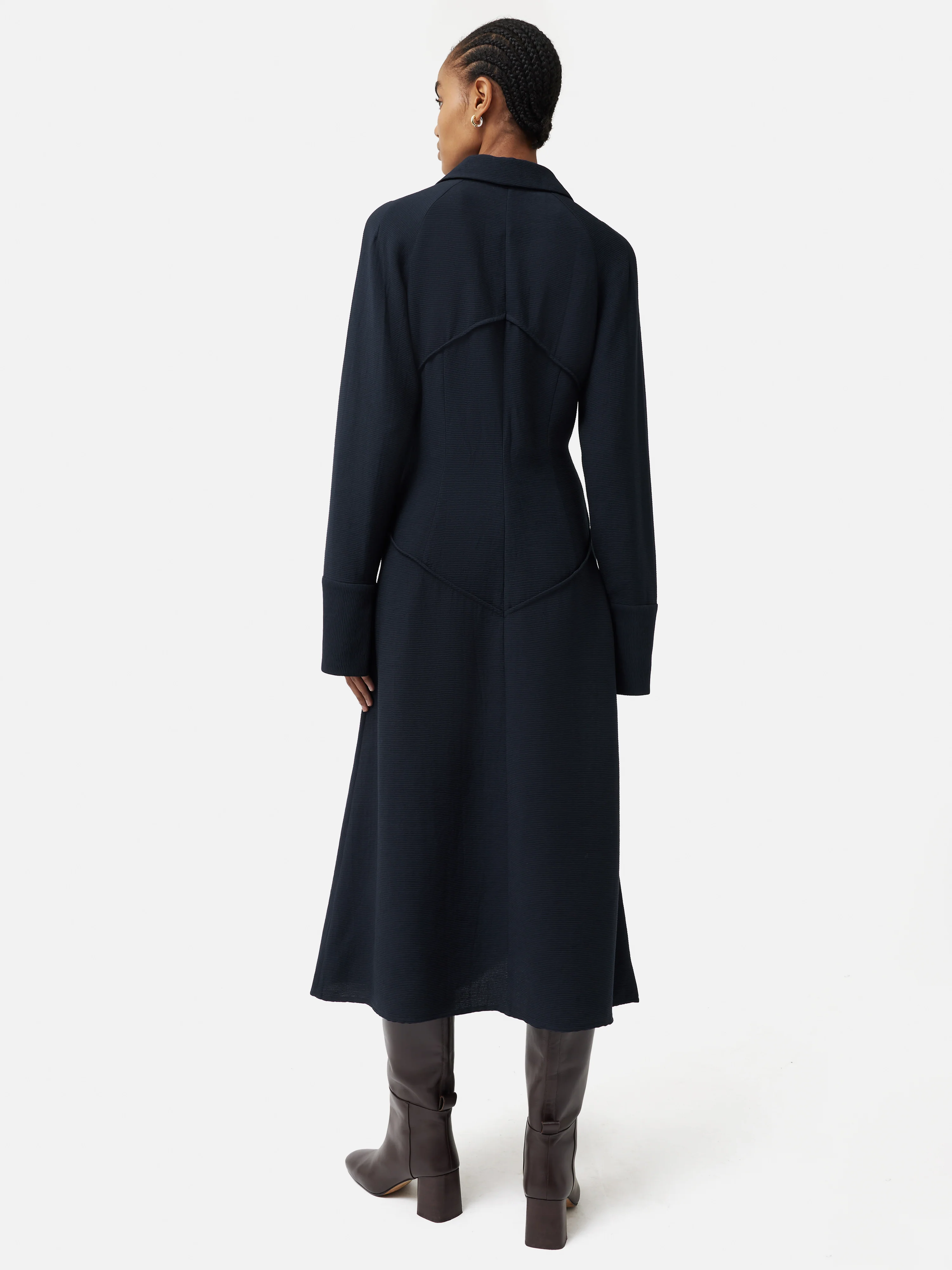 Textured Midi Shirt Dress | Navy - Image 7