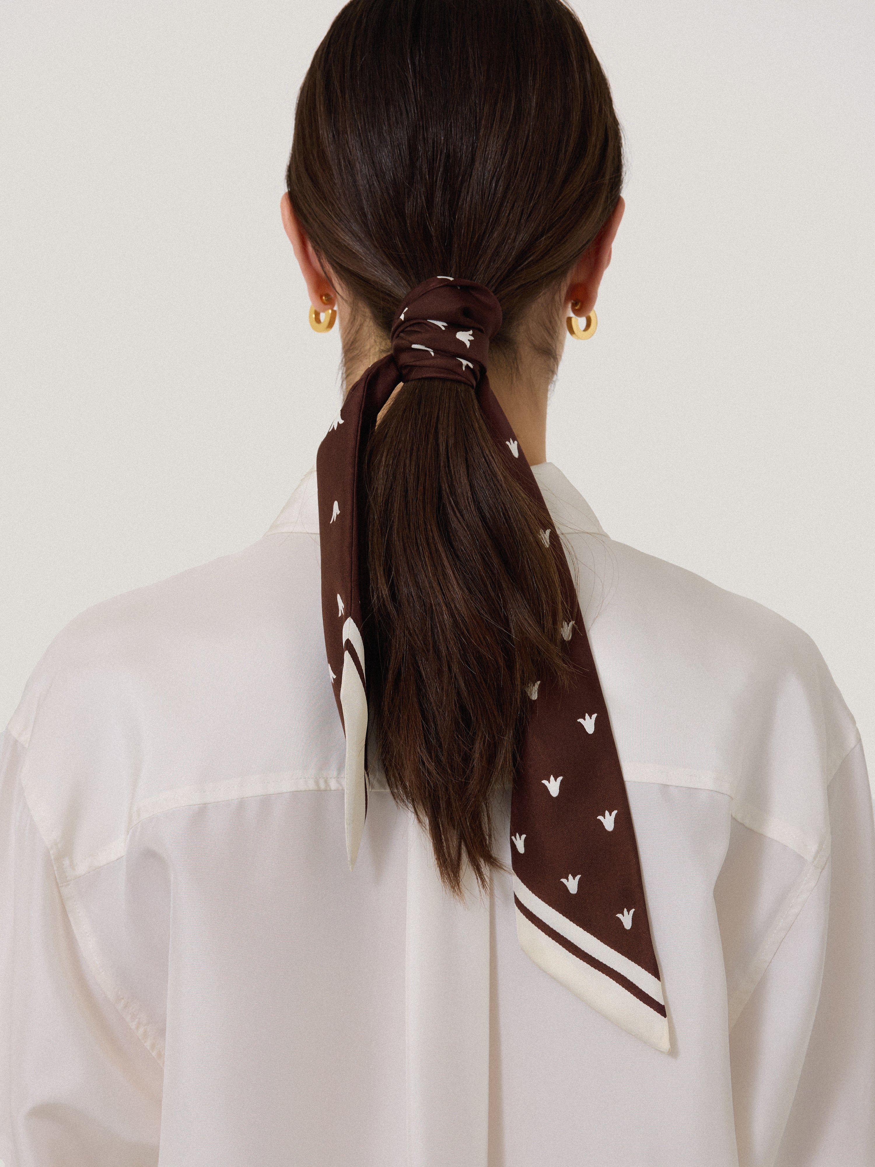 Tulip Block Narrow Silk Scarf | Oxblood - Image 5